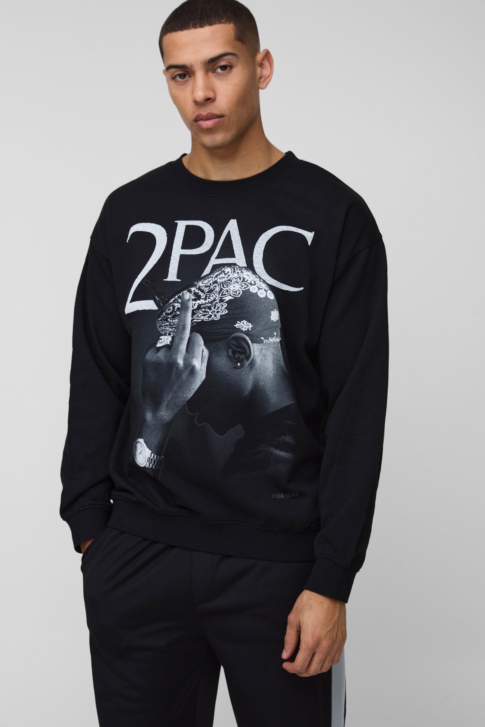 Mens Black Oversized Tupac License Printed Sweatshirt, Black