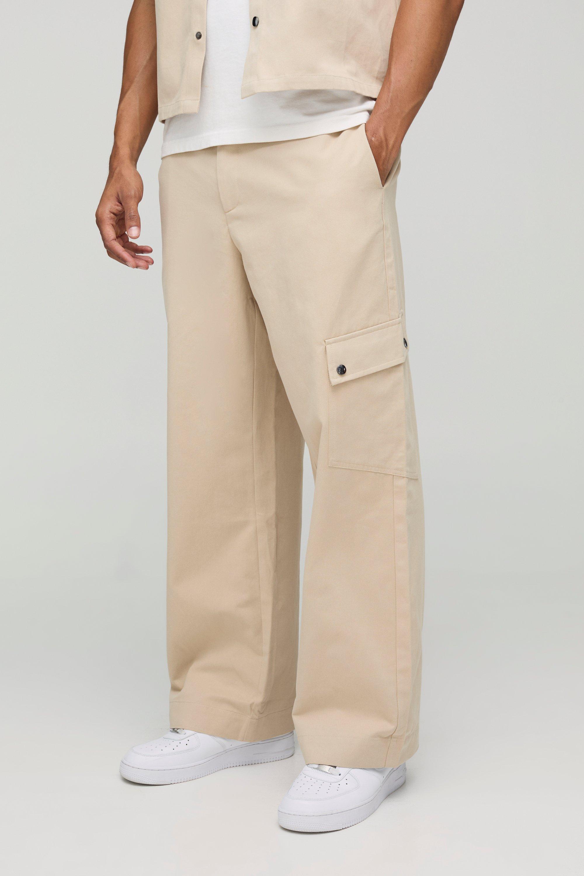 Boohoo Wide Leg Canvas Cargo Trouser, Stone
