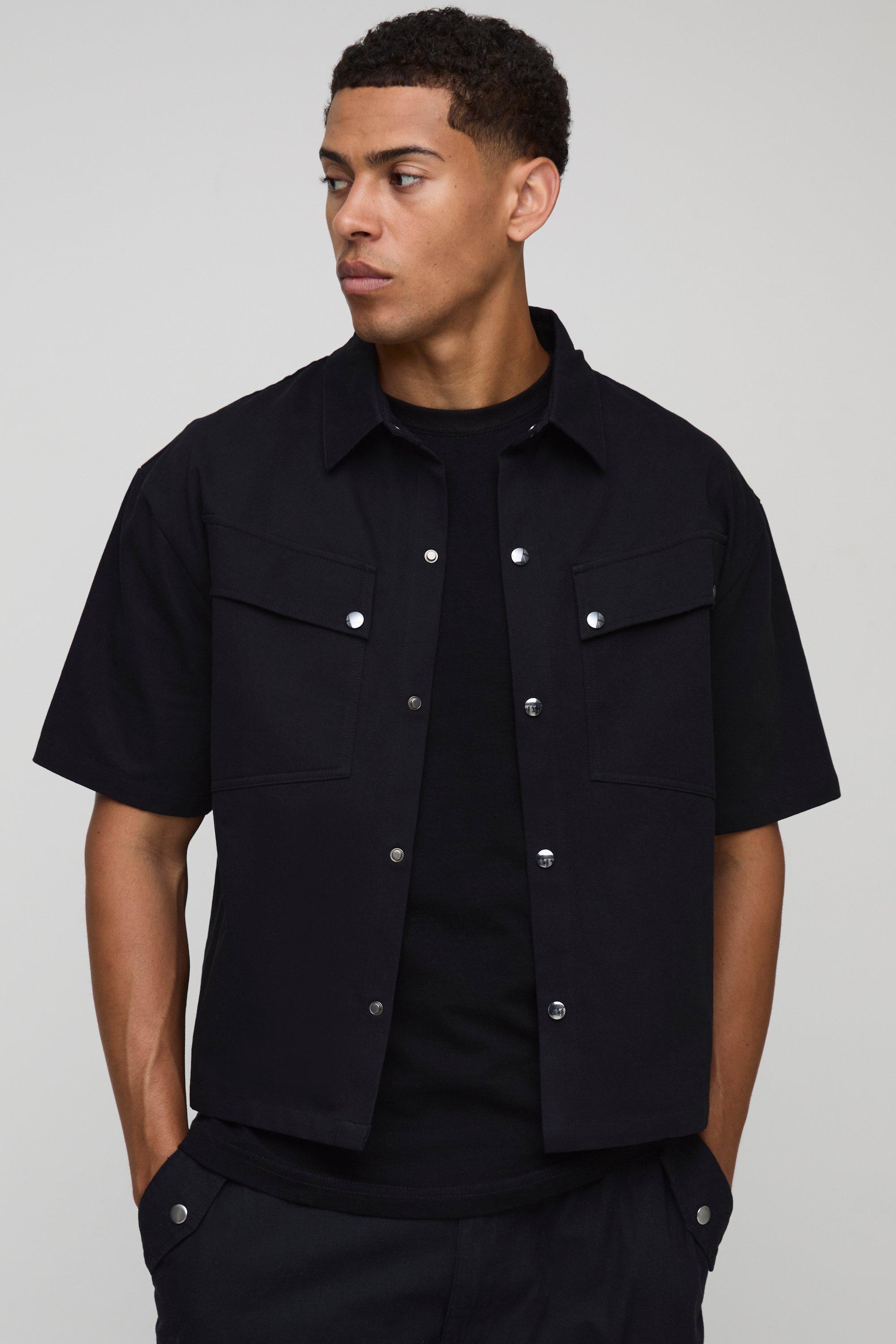 Image of Camicia Cargo oversize in tela, Nero