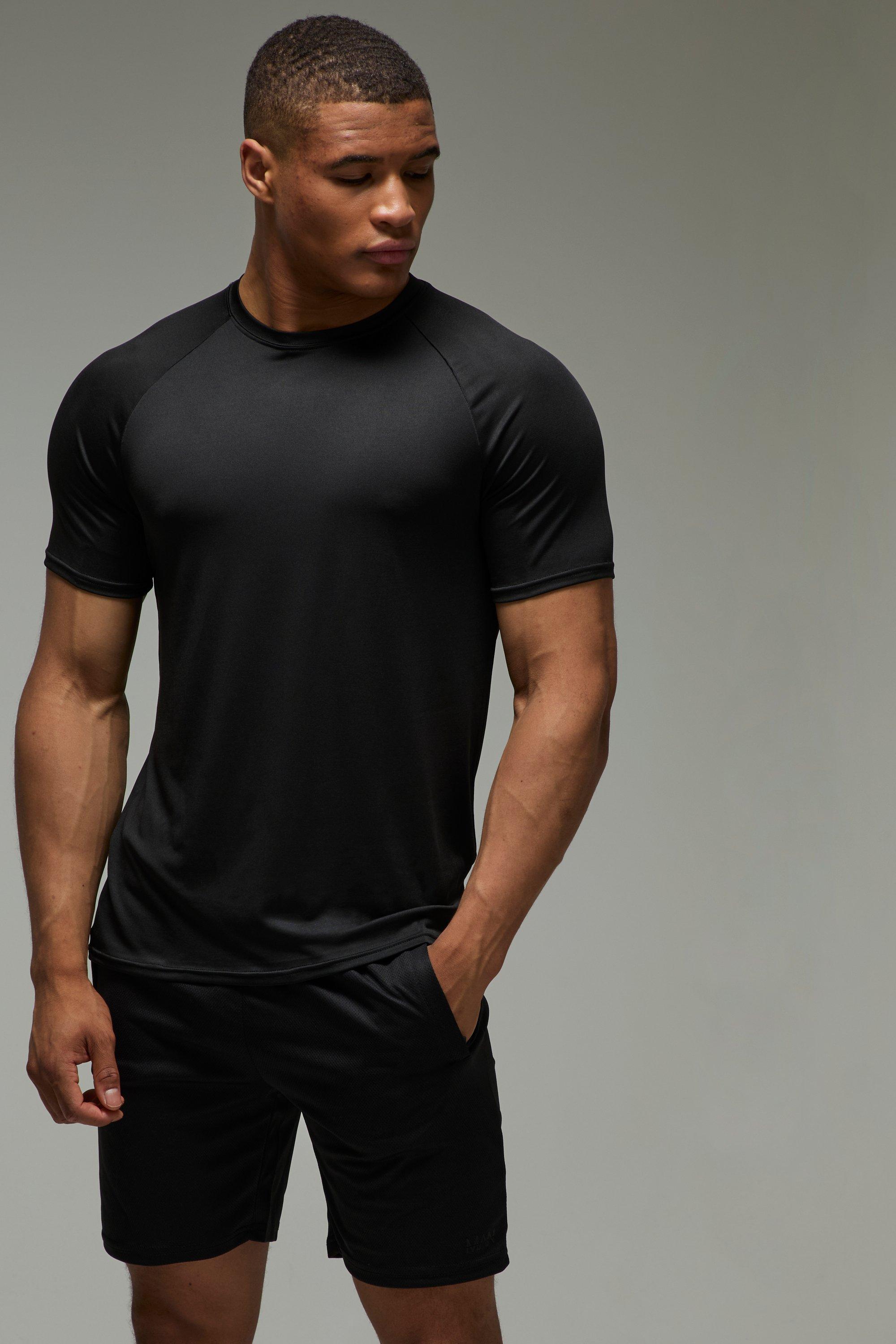 Mens Black Man Active Lightweight Essentials Gym Raglan Regular T-shirt & Short Set, Black