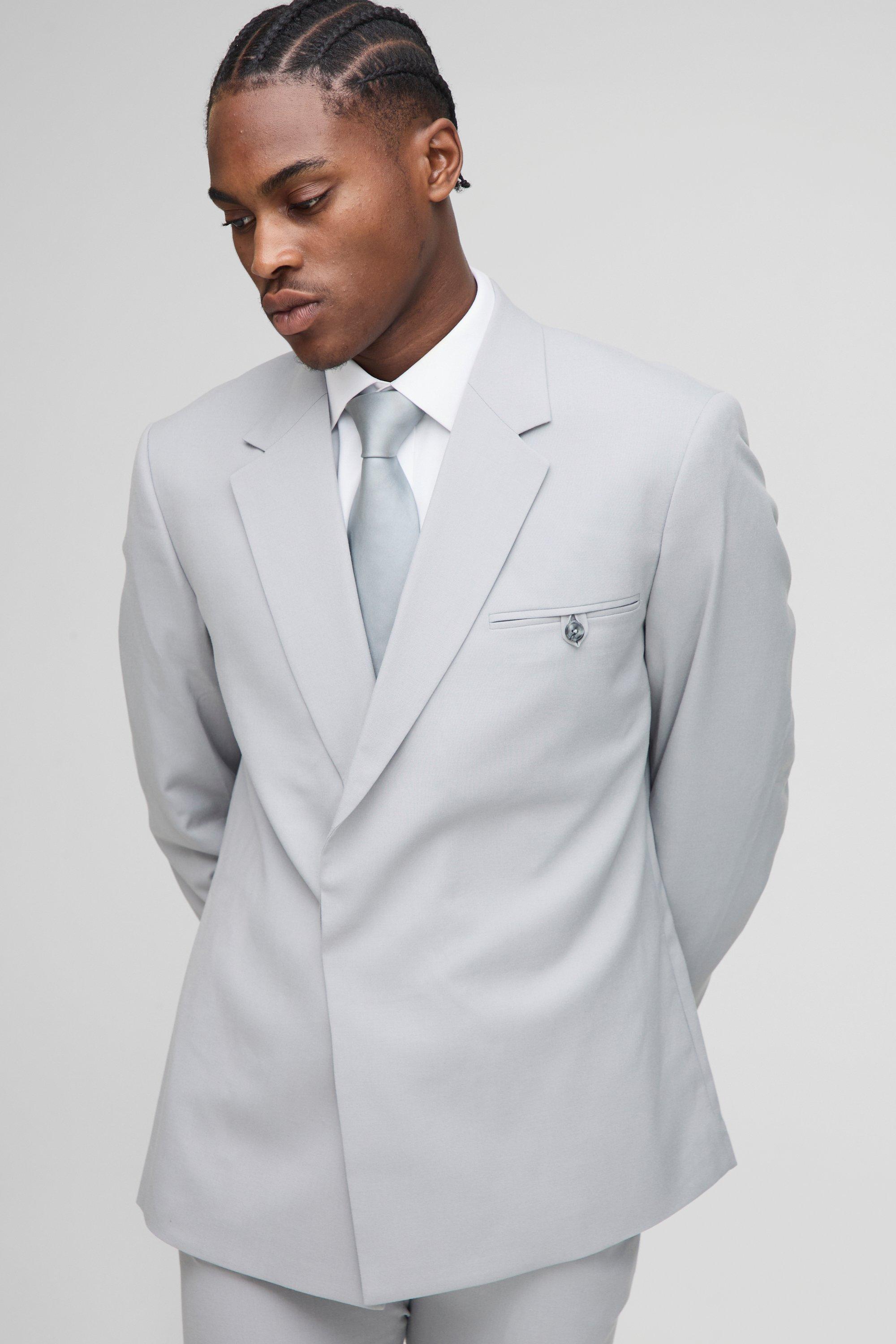 Mens Grey Relaxed Fit Boxy Blazer, Grey