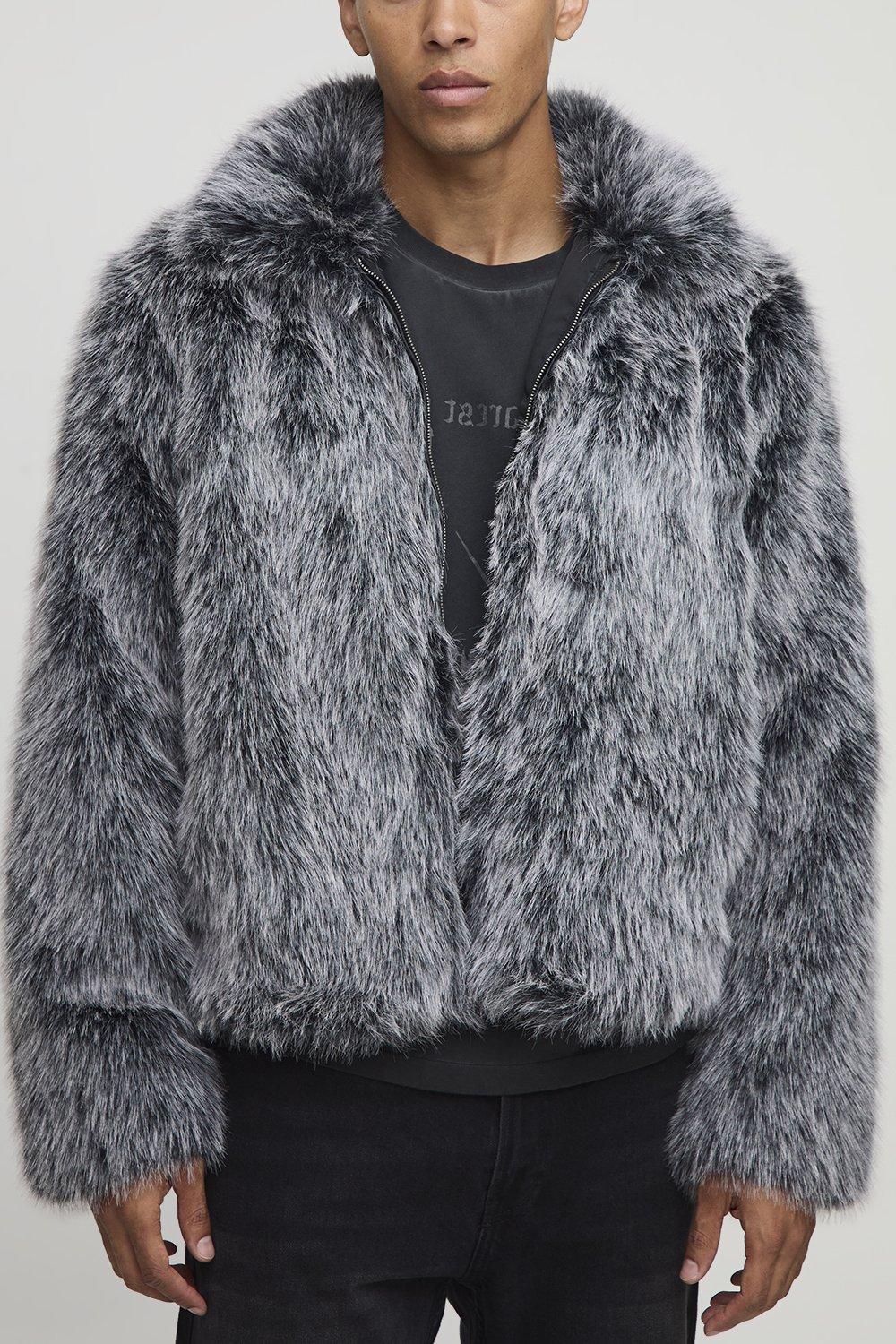 Boohoo Boxy Fit Faux Fur Collared Jacket, Grey