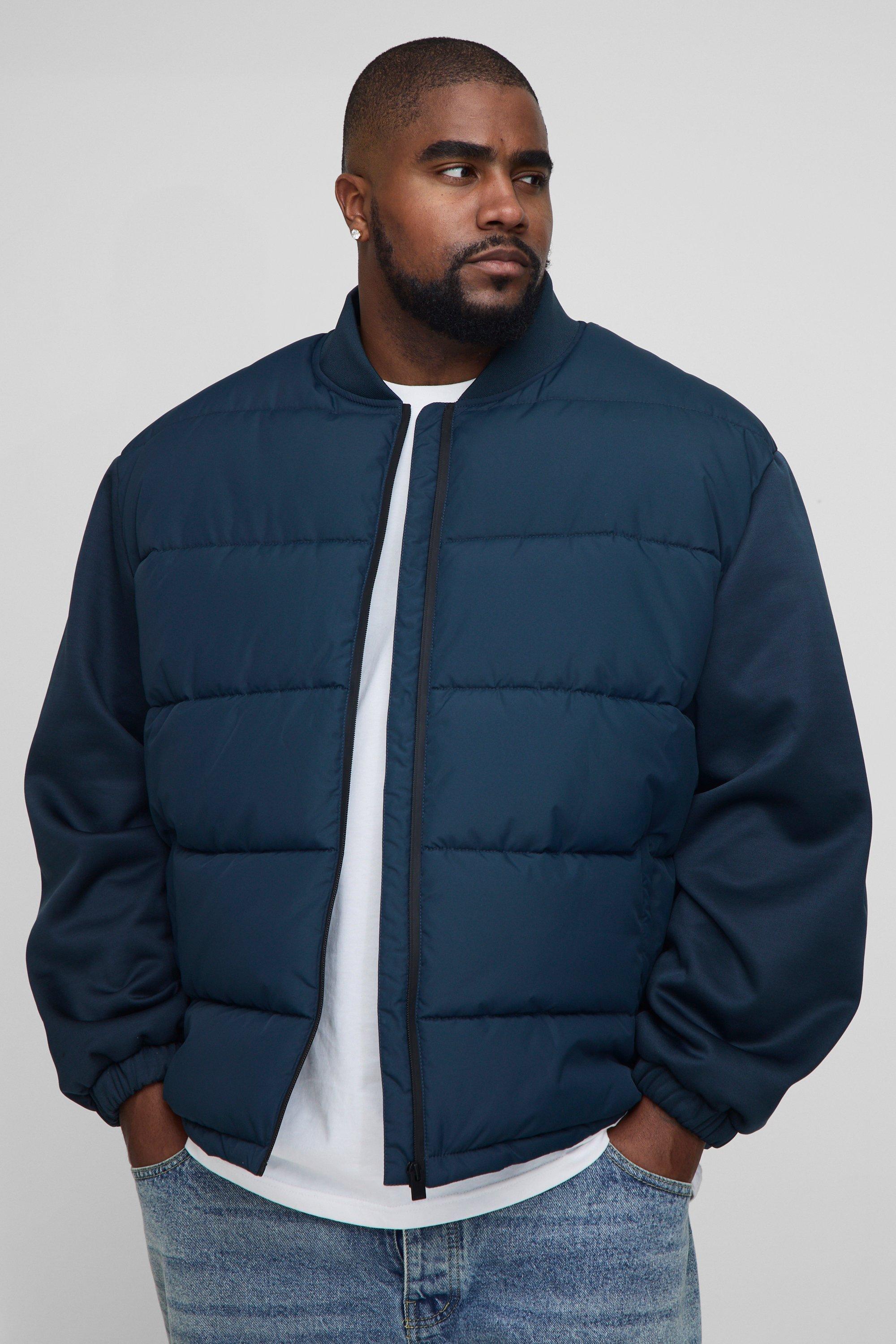 Mens Navy Plus Regular Fit Quilted Scuba Sleeve Puffer, Navy