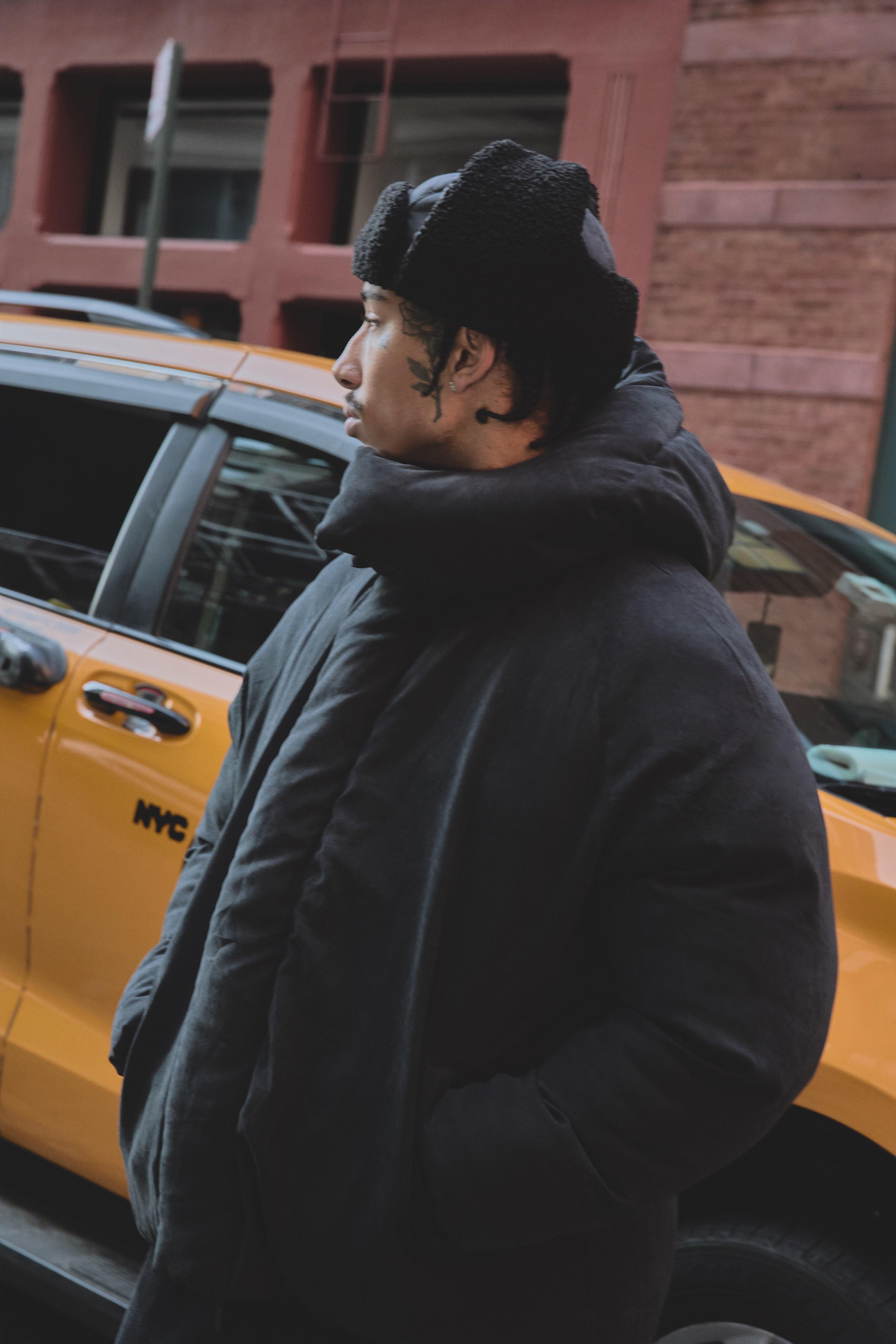 Image of Oversized Boxy Peached Nylon Extreme Heavy Padded Funnel Neck Hooded Puffer Coat, Nero