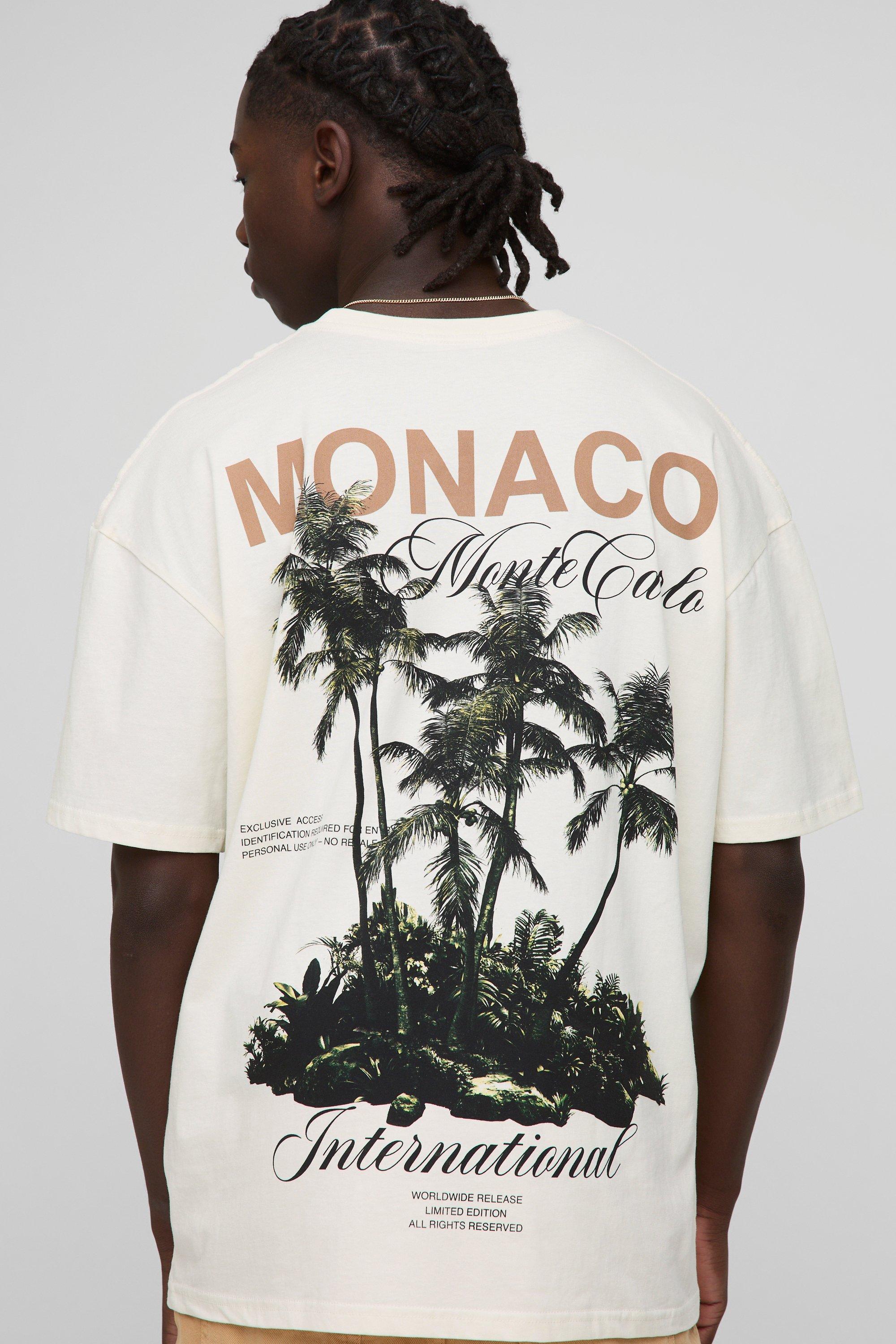 Mens Cream Oversized Worldwide Monaco T-Shirt, Cream