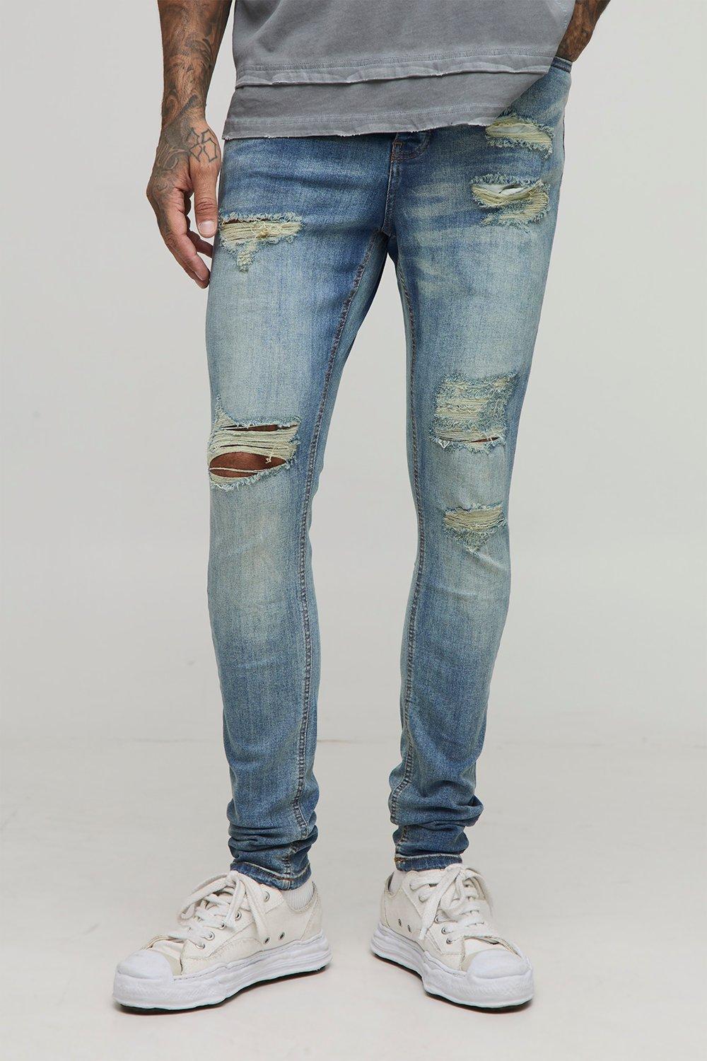 Image of Tall Antique Wash Distressed Super Skinny Jeans, Grigio