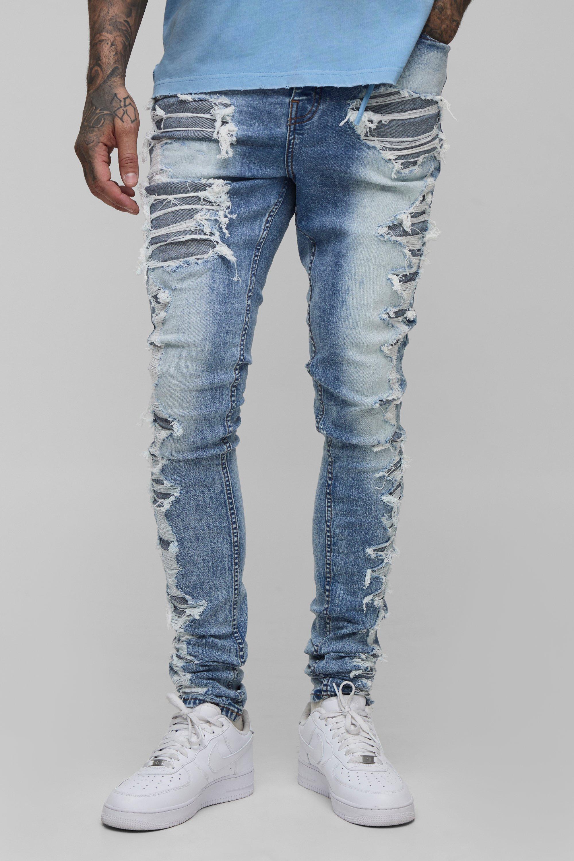 Image of Tall Stacked Skinny Extreme Rip & Repair Skinny Jeans, Azzurro