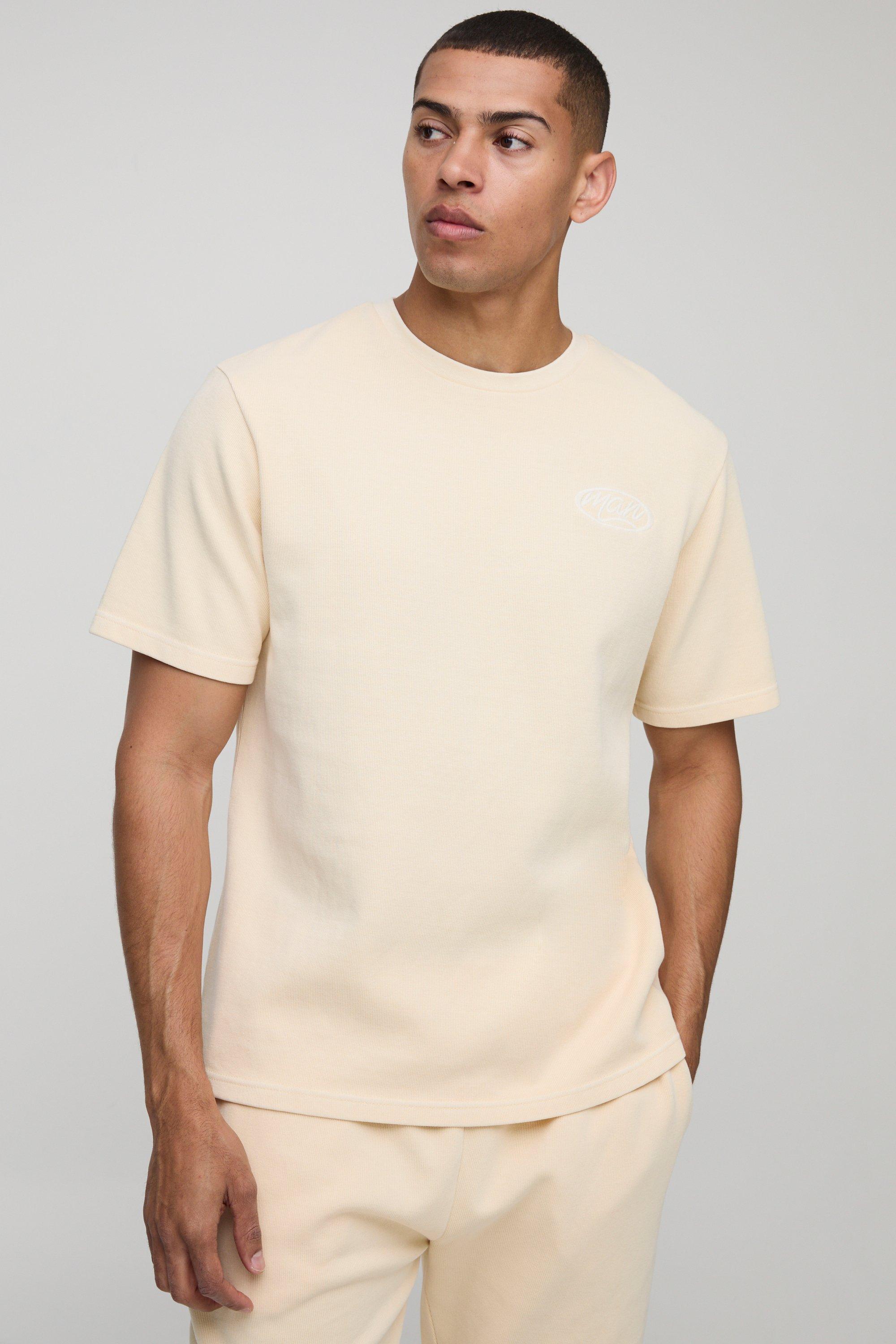 Image of Regular Washed Rib Man Embroidered T-Shirt, Giallo