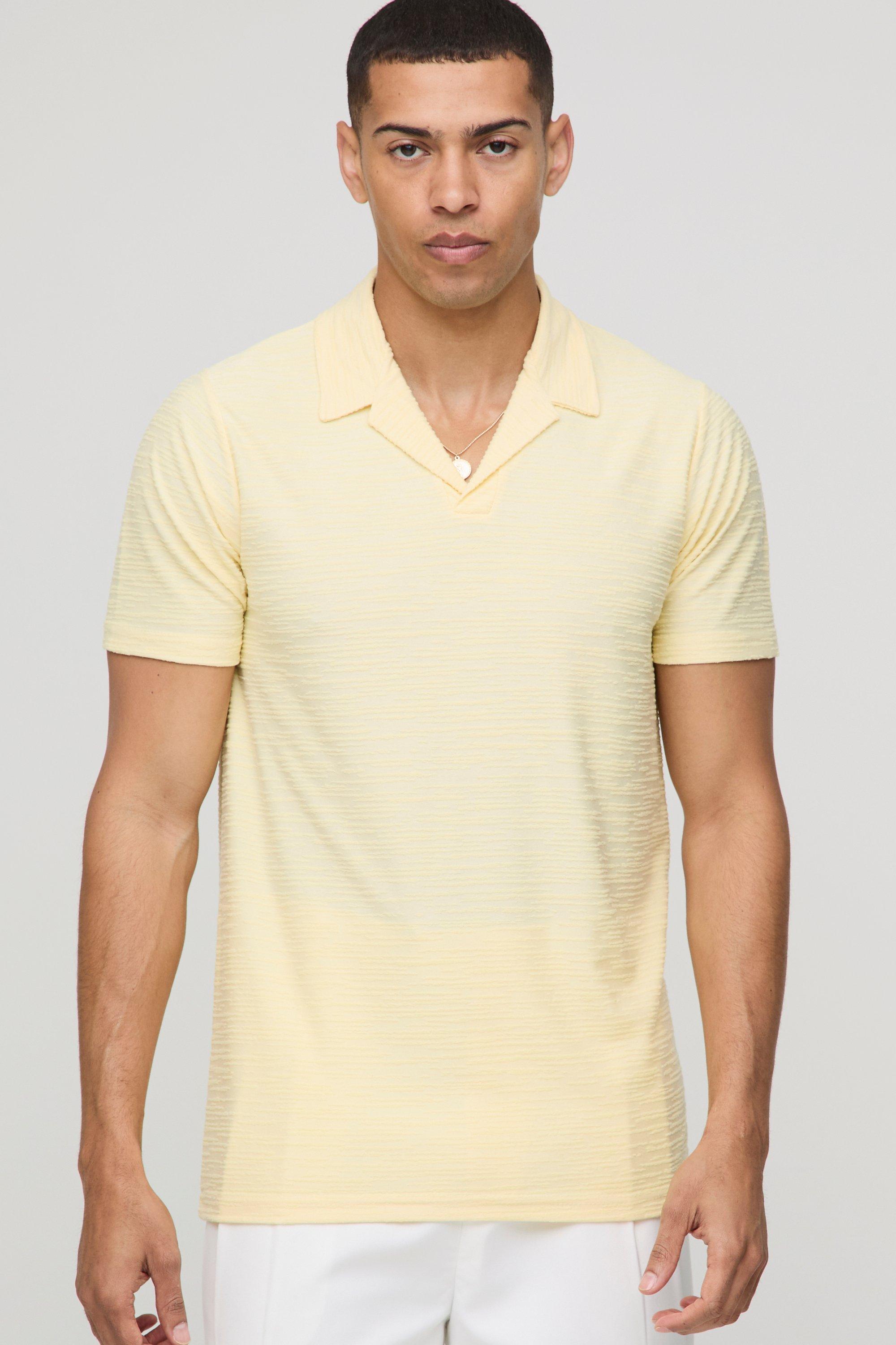 Image of Polo Slim Fit con trama e rever, Giallo