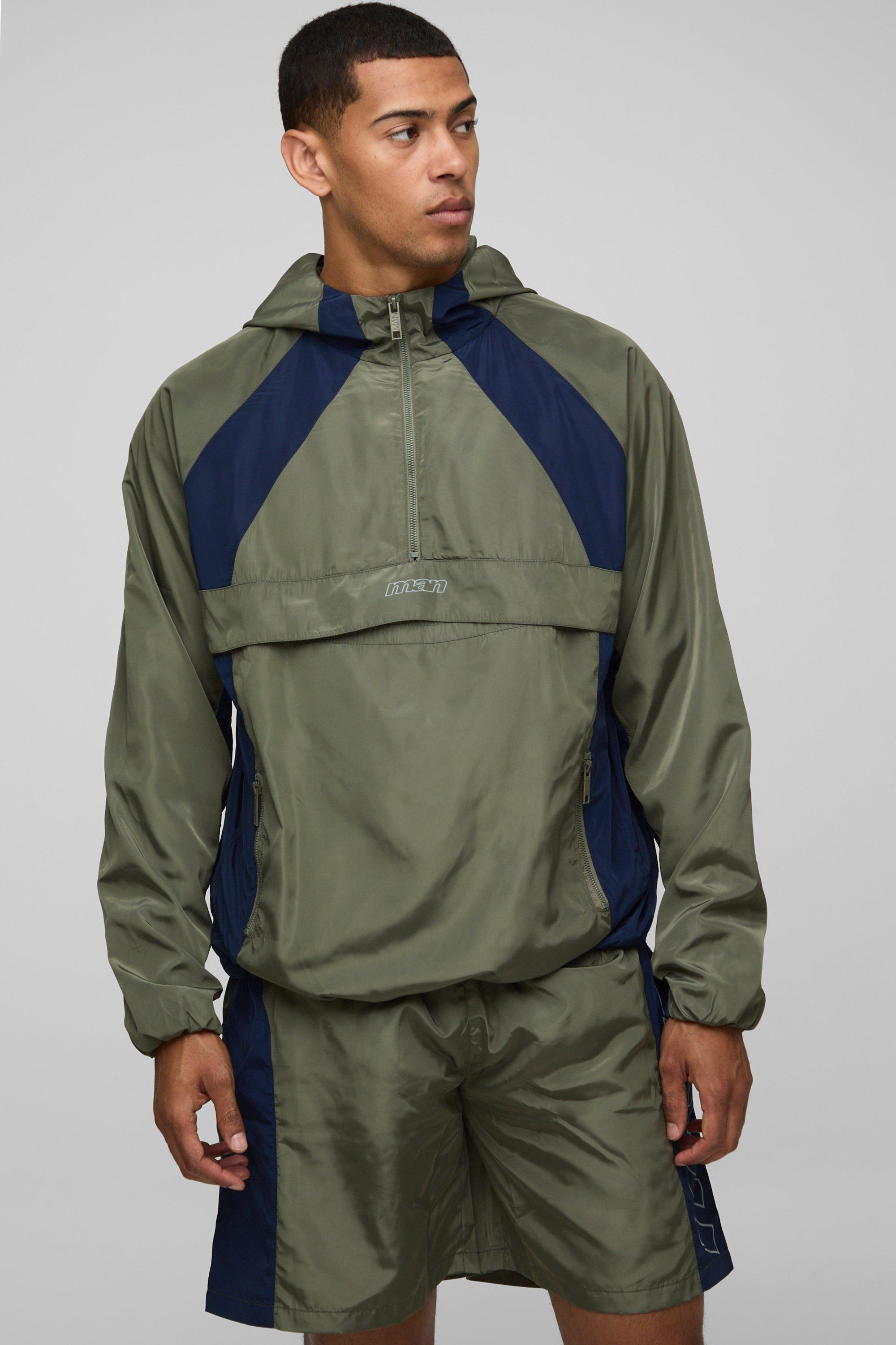 Mens Green MAN Oversized Cagoule Jacket, Green