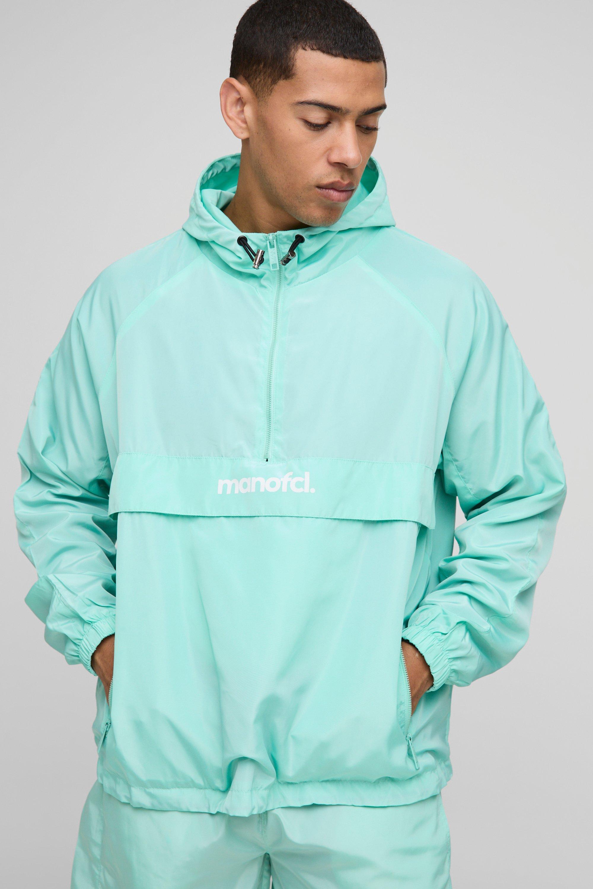 Mens Green MAN Oversized Nylon Cagoule Jacket, Green