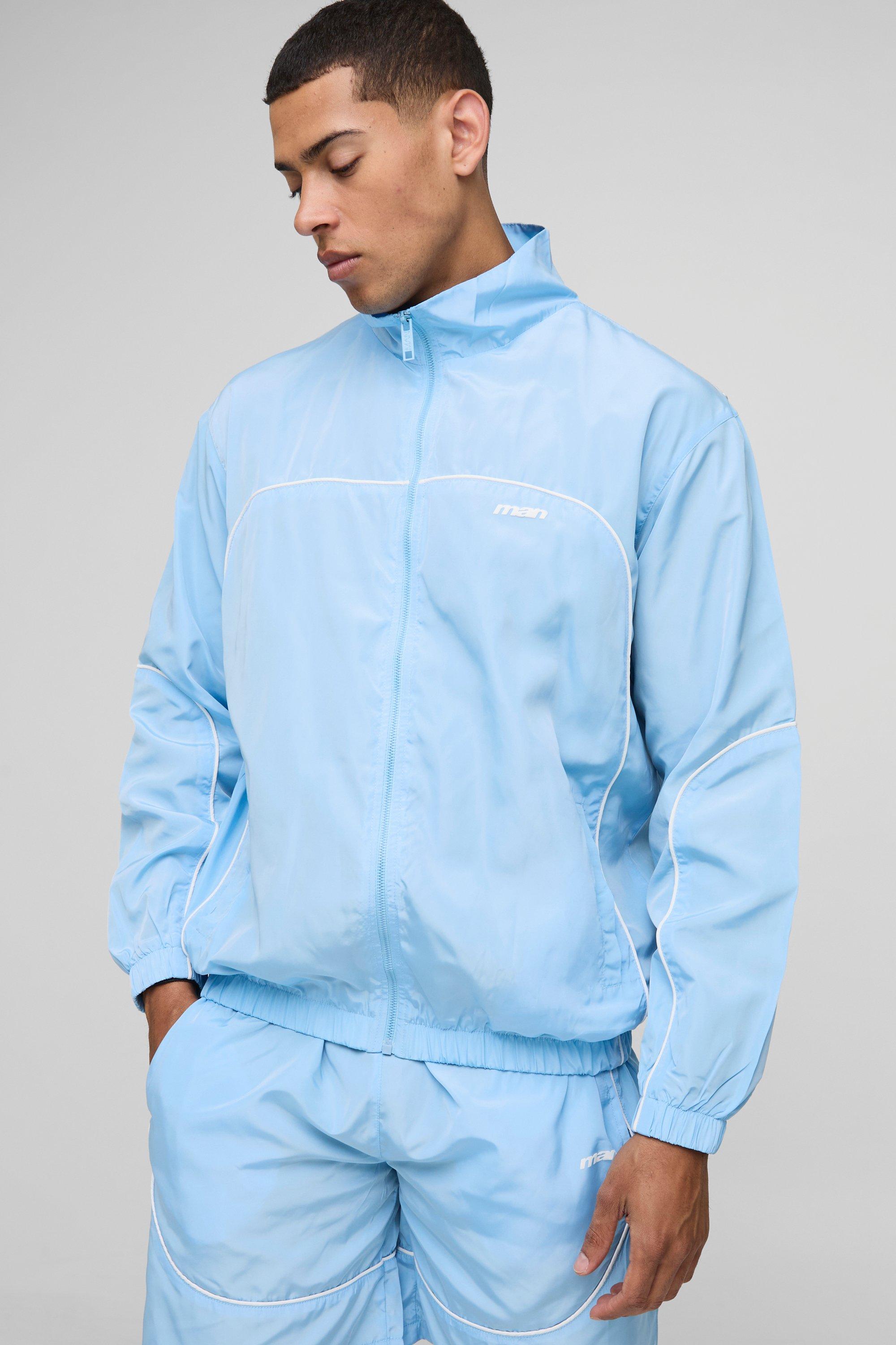 Mens Blue MAN Regular Fit Nylon Track Jacket, Blue