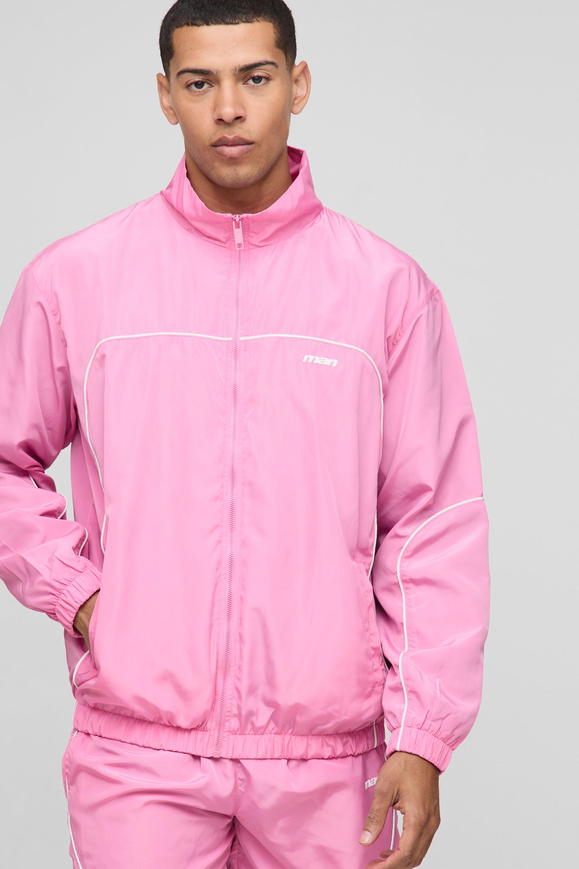 Mens Pink MAN Regular Fit Nylon Track Jacket, Pink