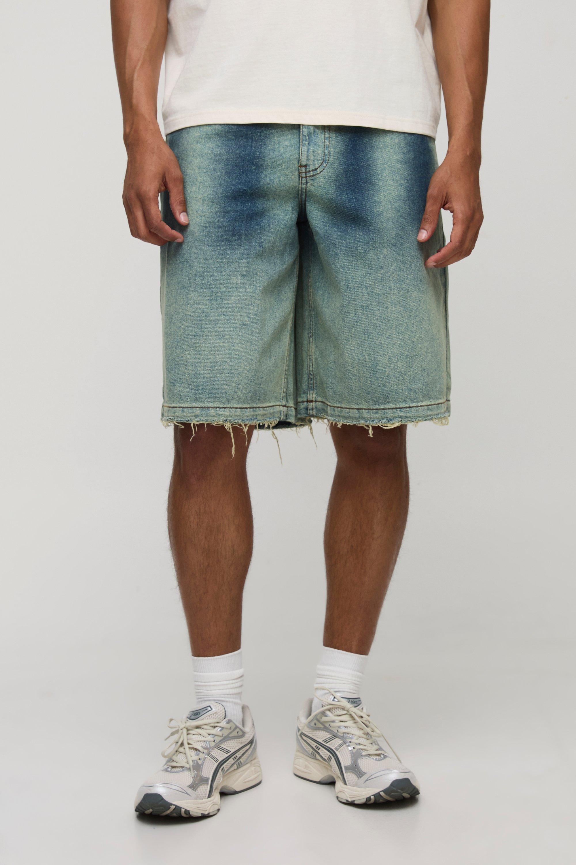 Mens Blue Regular Fit Tinted Ombre Denim Jorts, Blue