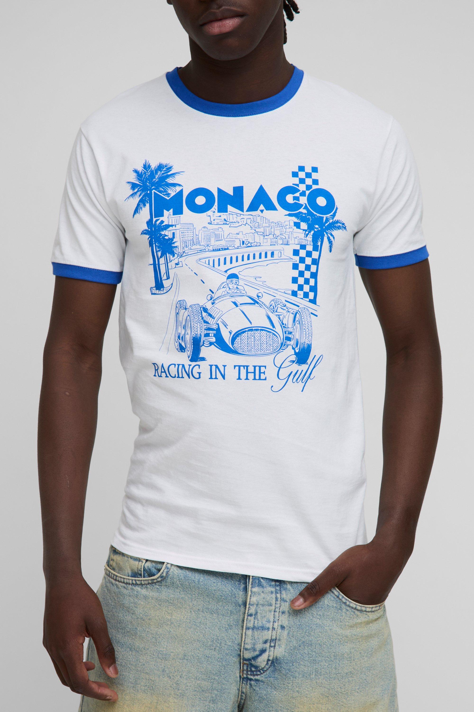 Mens White Regular Fit Monaco Palm Graphic Ringer T-Shirt, White