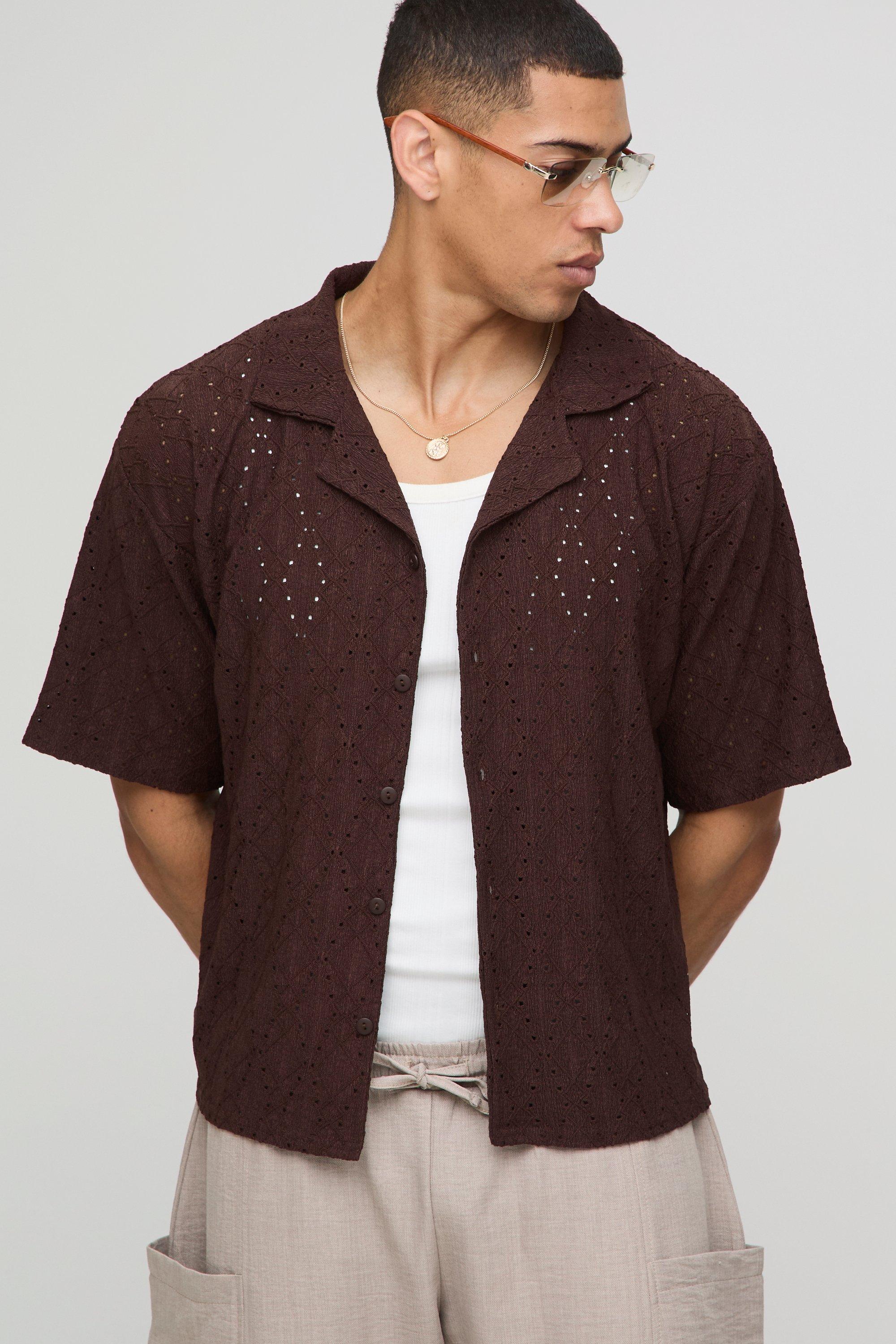Oversized Boxy Revere Geometric Broderie Shirt