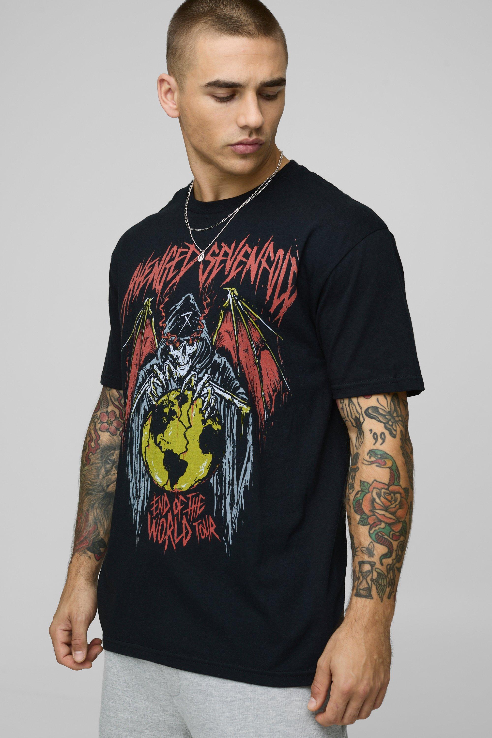 Mens Black Oversized Avenged Sevenfold Band License Printed T-Shirt, Black