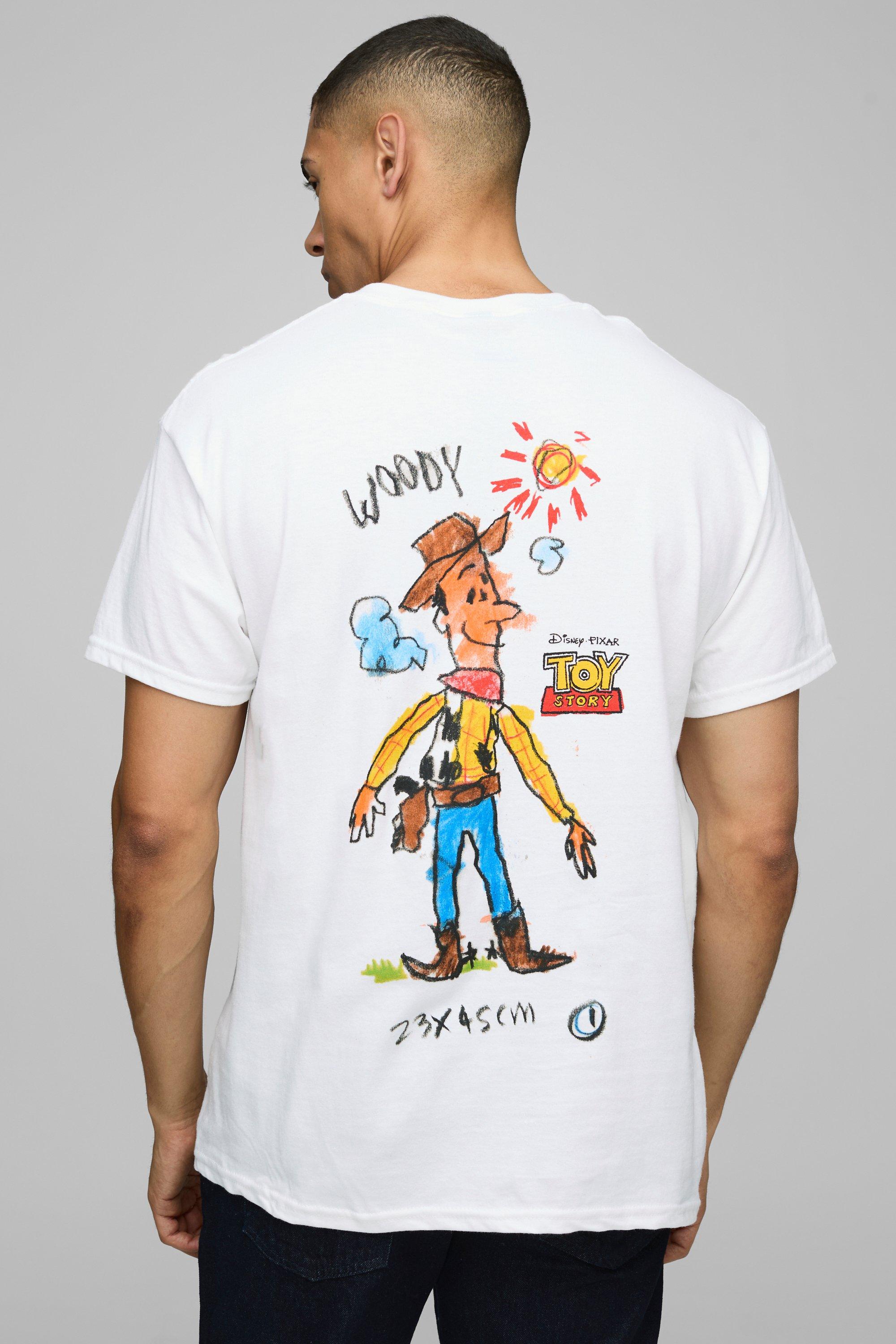 Mens White Oversized Disney Toy Story Woody License Printed T-Shirt, White