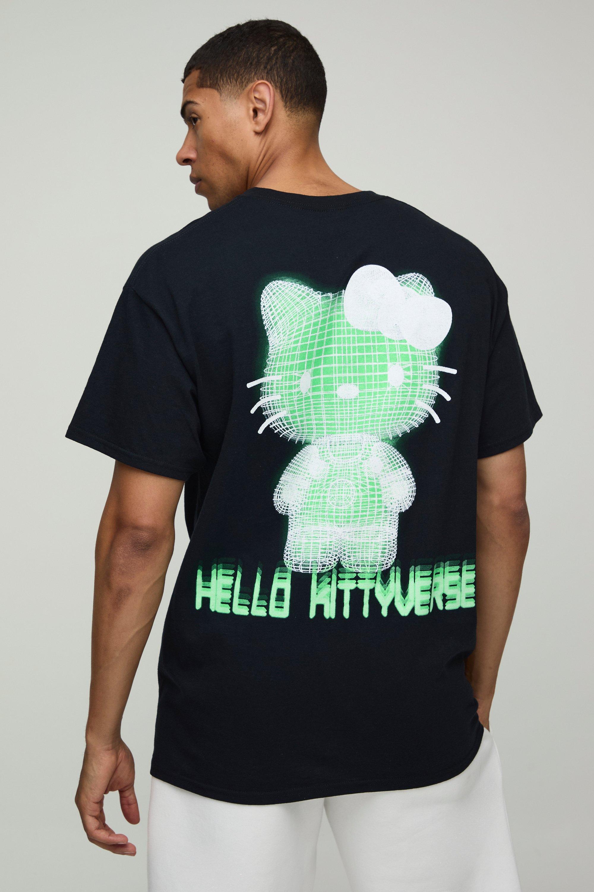 Mens Black Oversized Hello Kitty License Printed T-Shirt, Black