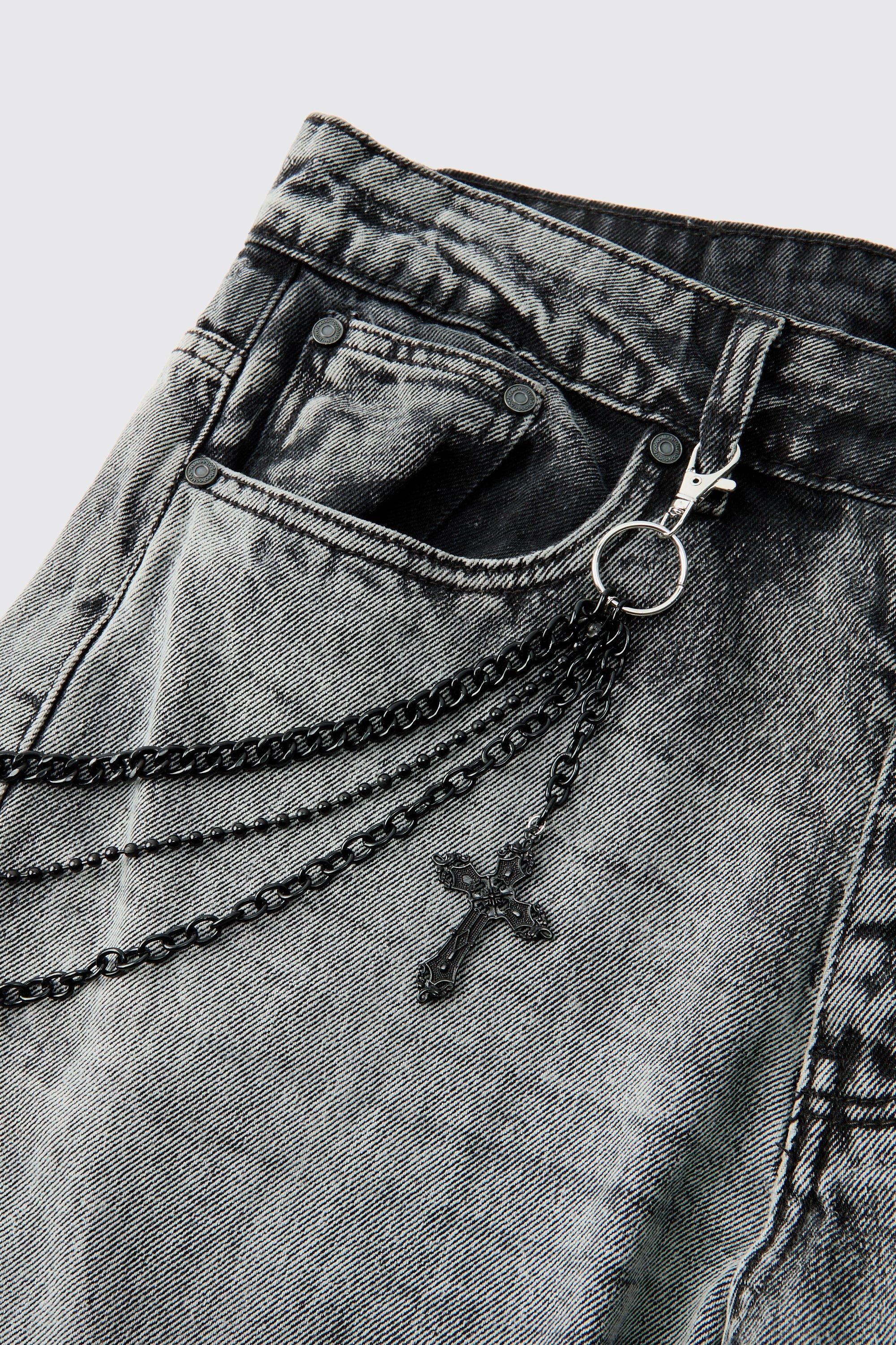 Image of Catena per jeans a croce nera, Nero