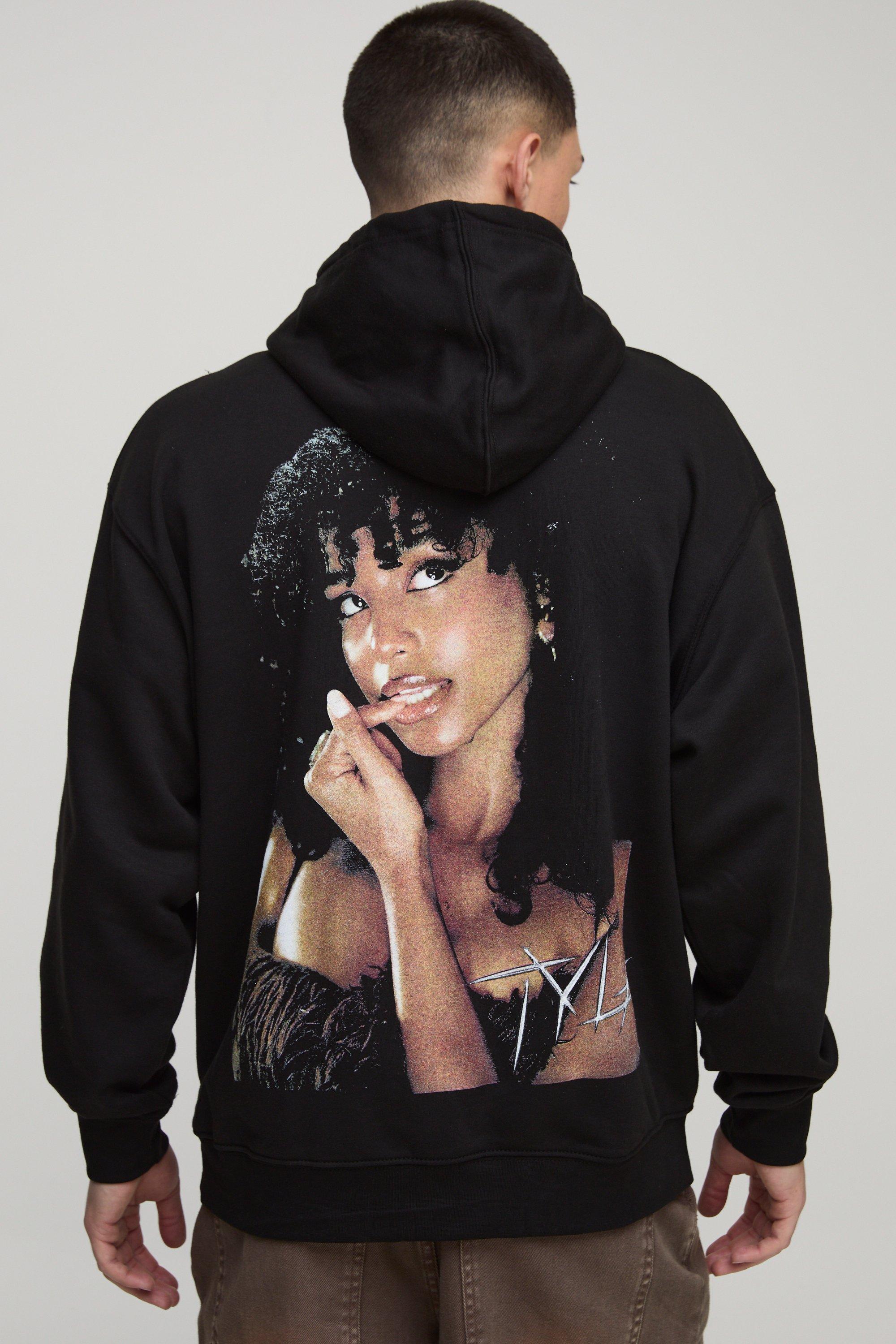 Mens Black Oversized Tyla License Printed Hoodie, Black