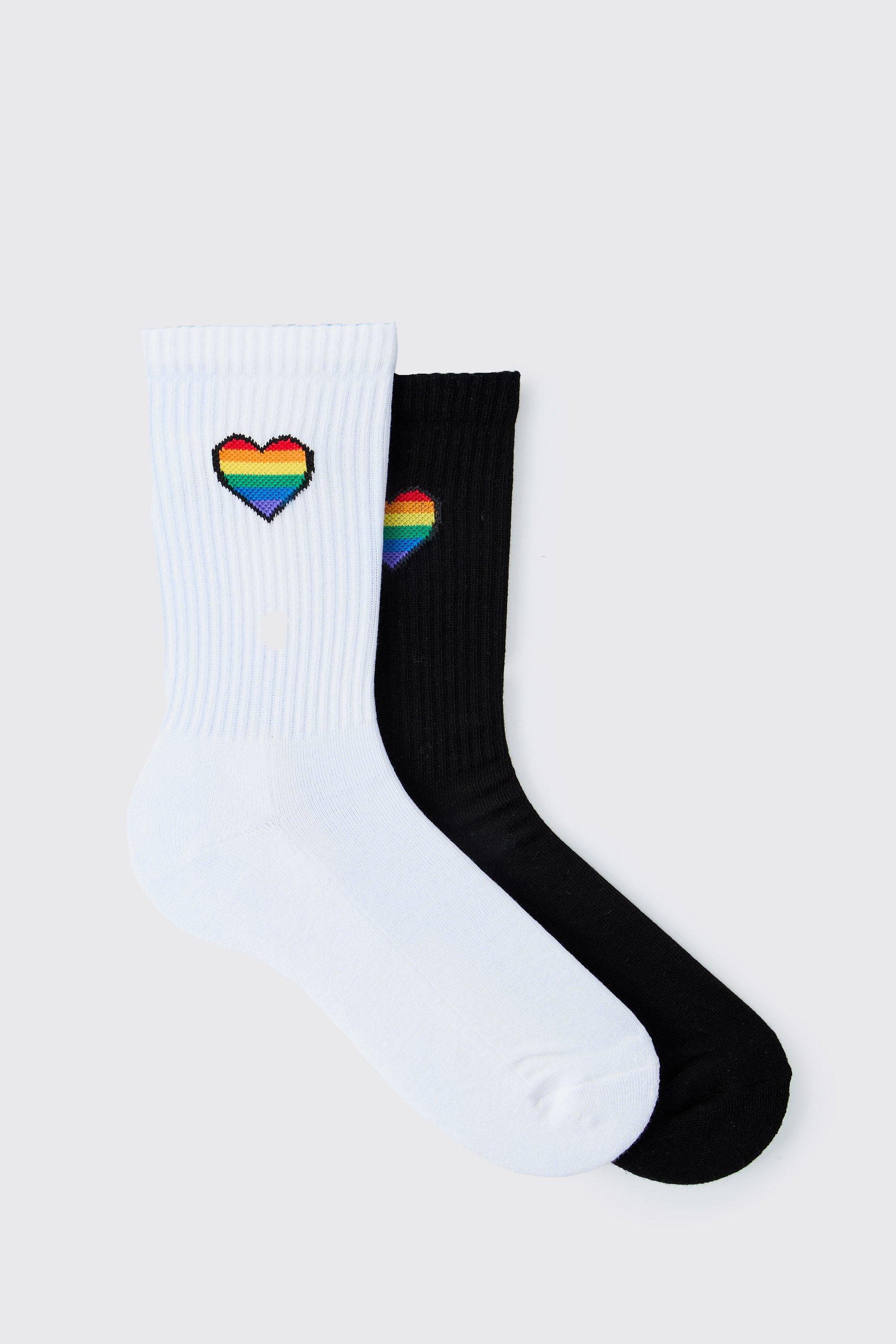 Mens Multi 2 Pack Rainbow Heart Pride Socks, Multi