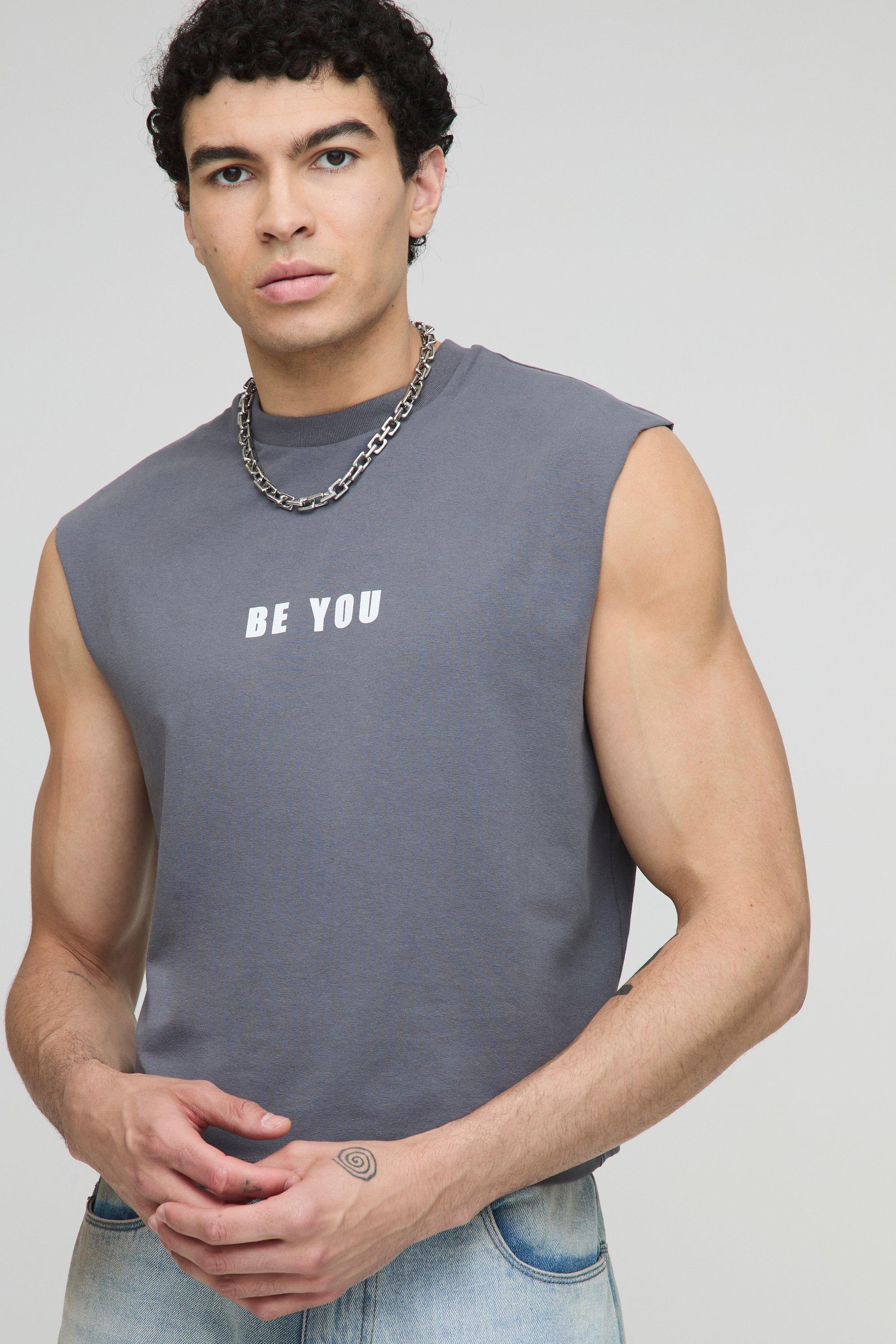Mens Grey Boxy Be You Washed Pride vest, Grey