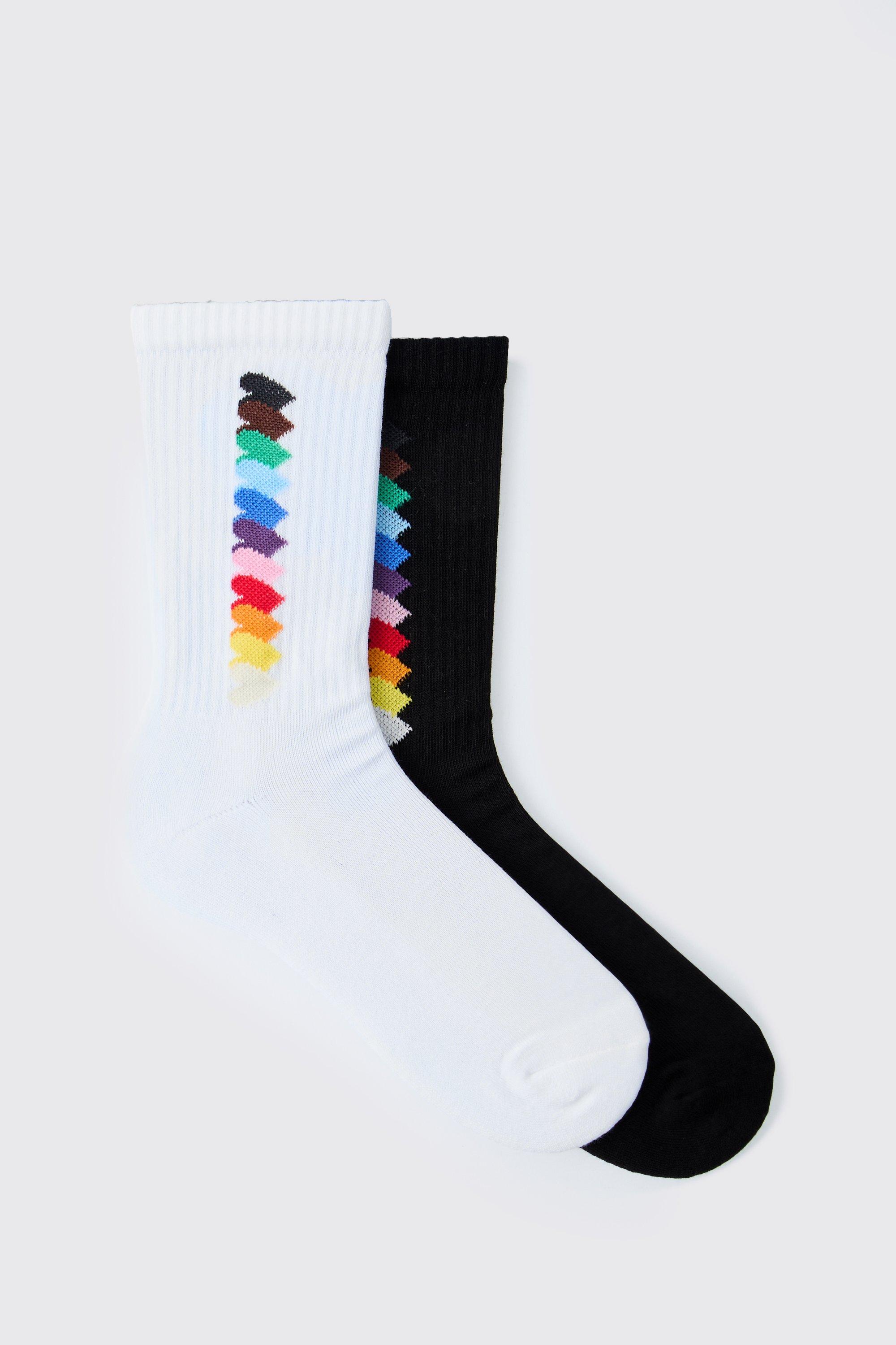 Mens Multi 2 Pack Rainbow Graphic Pride Socks, Multi