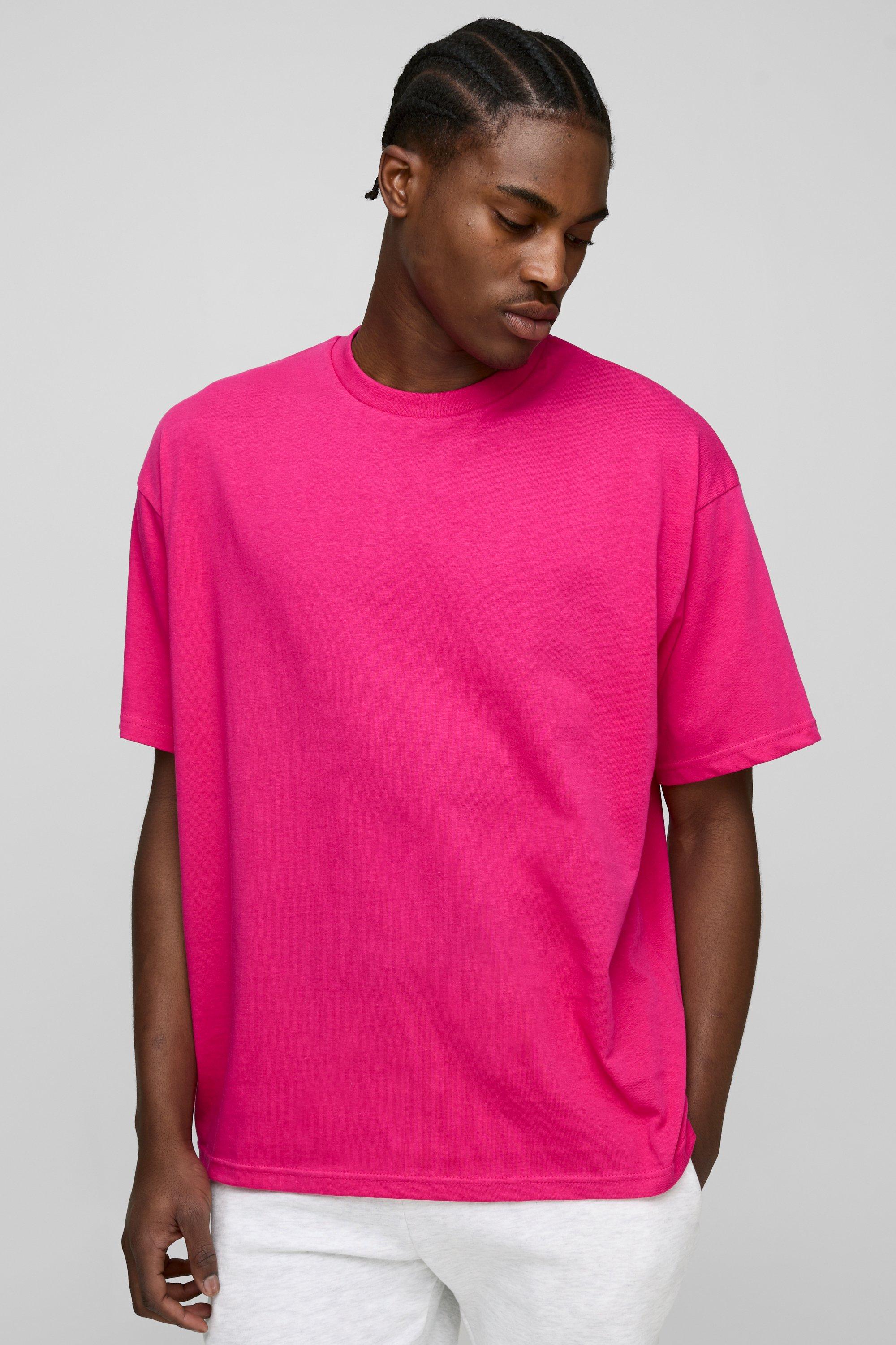 Mens Pink Oversized Basic Crew Neck T-shirt, Pink