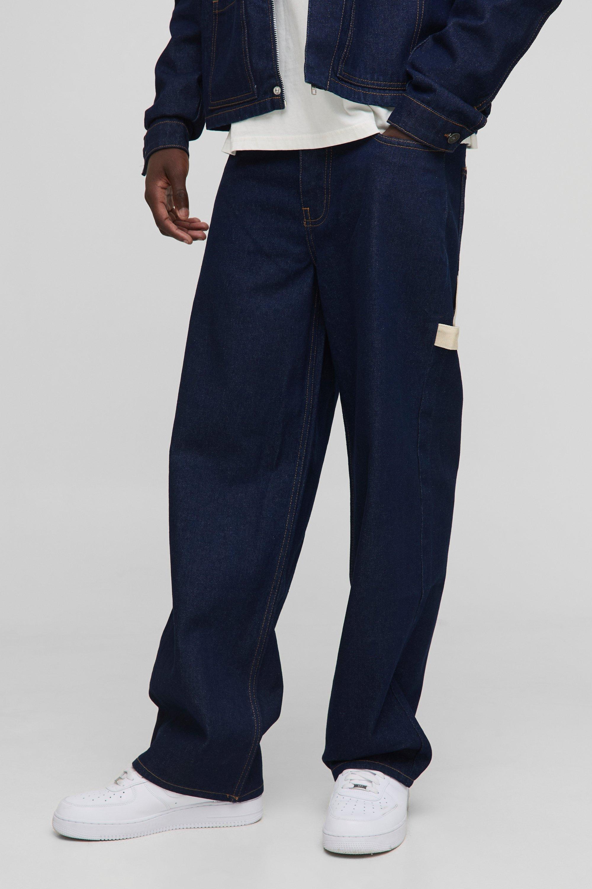 Mens Blue Relaxed Fit Indigo Carpenter Denim Jeans, Blue