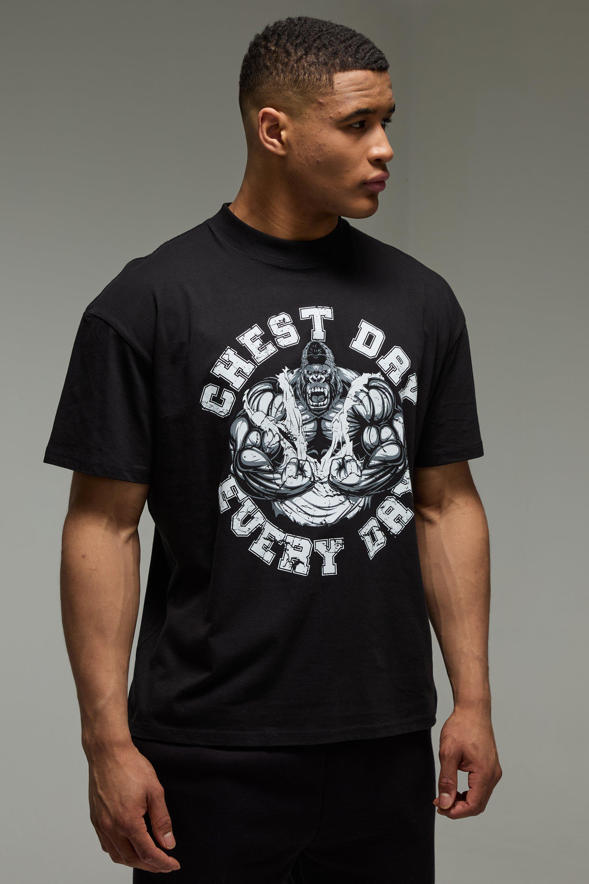 Mens Black MAN Active Chest Day Oversized Extended Neck T-Shirt, Black
