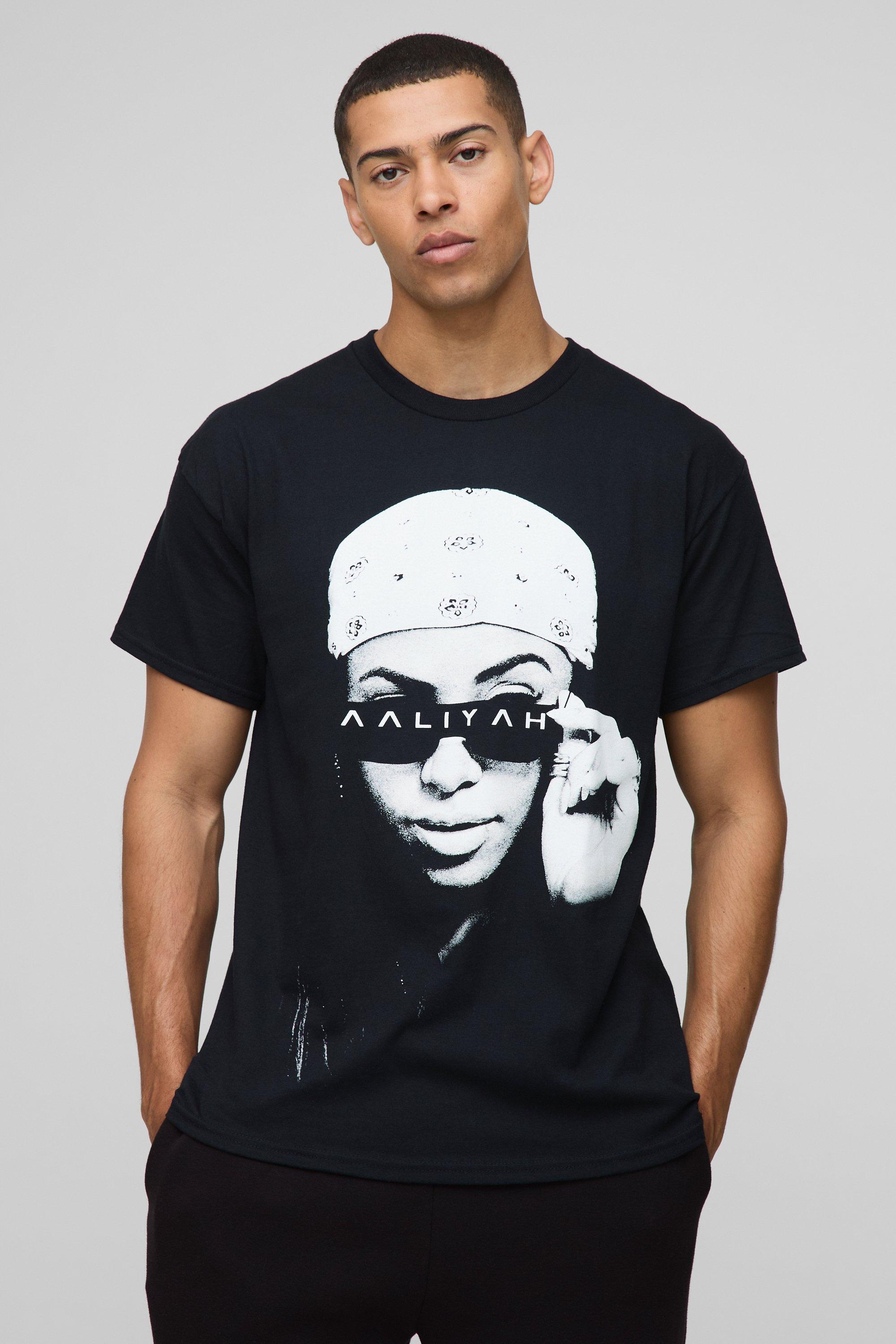 Mens Black Oversized Aaliyah License Printed T-Shirt, Black