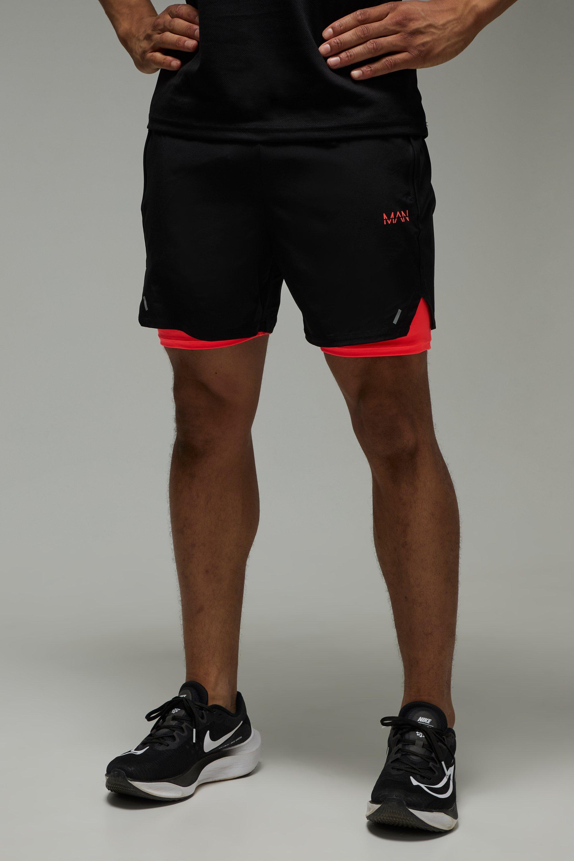 Mens Black Man Active Stretch Woven 2in1 Shorts, Black