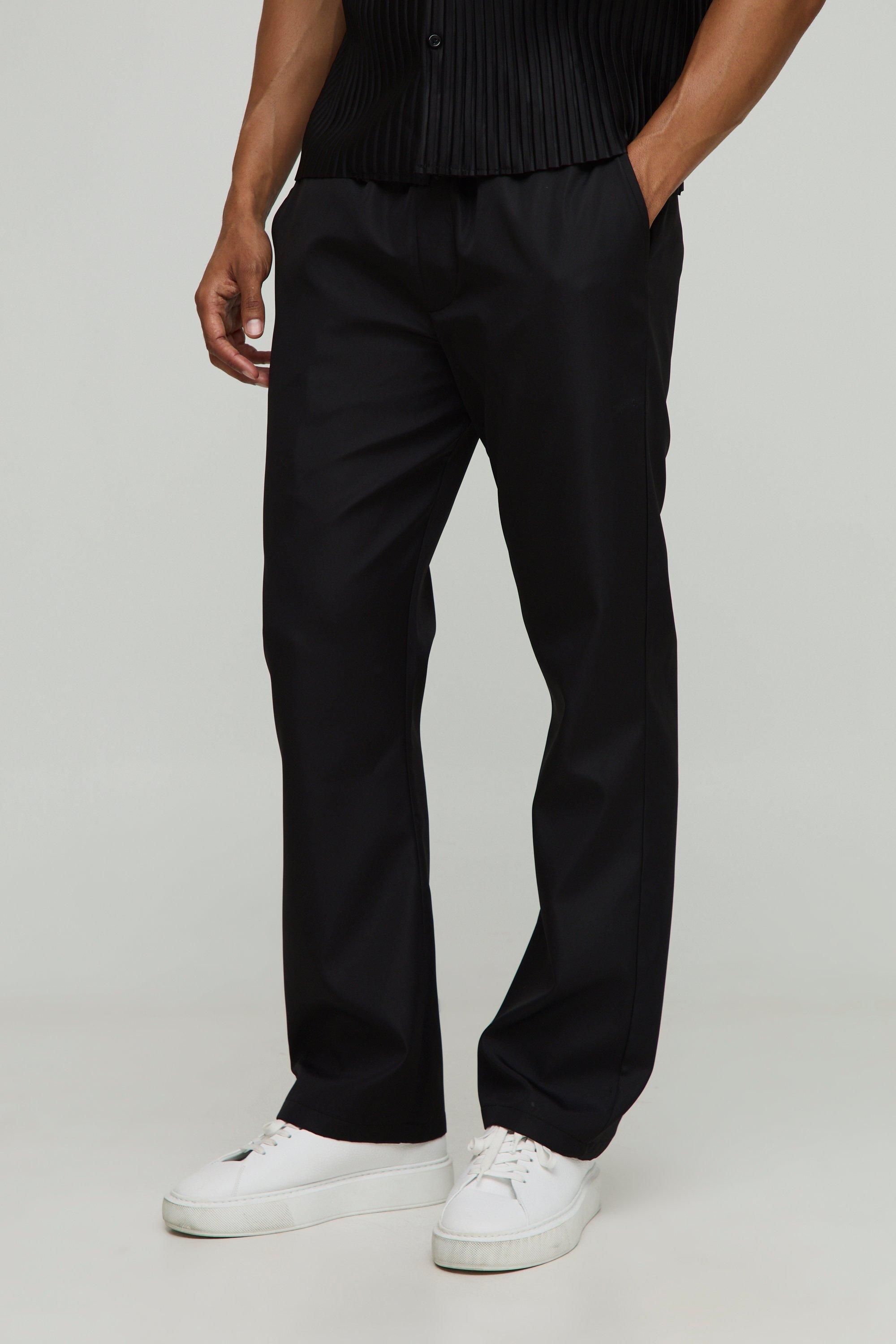 Mens Black Stacked Flared Drop Satin Look Trousers, Black