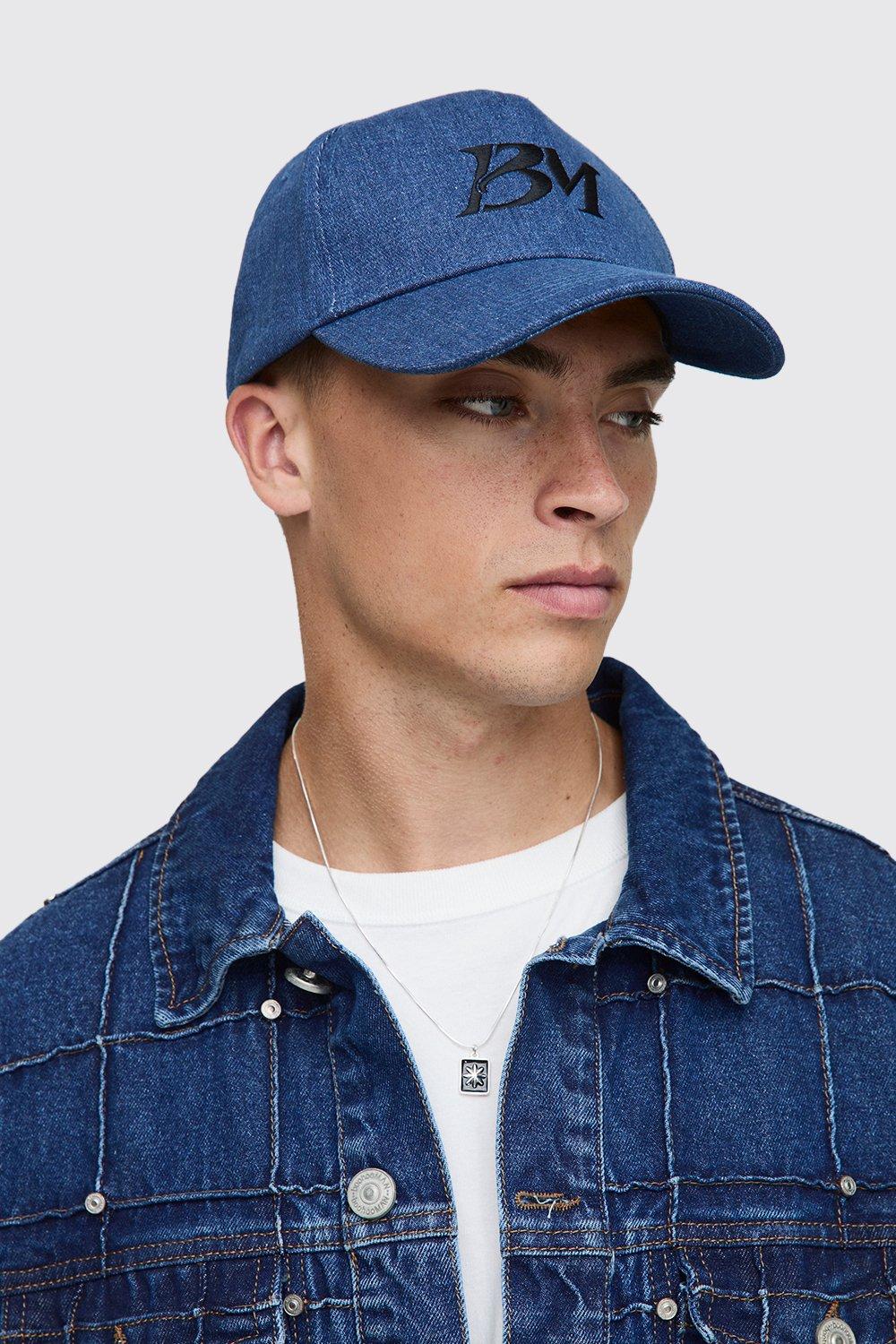 Image of Cappello in denim con logo, Azzurro