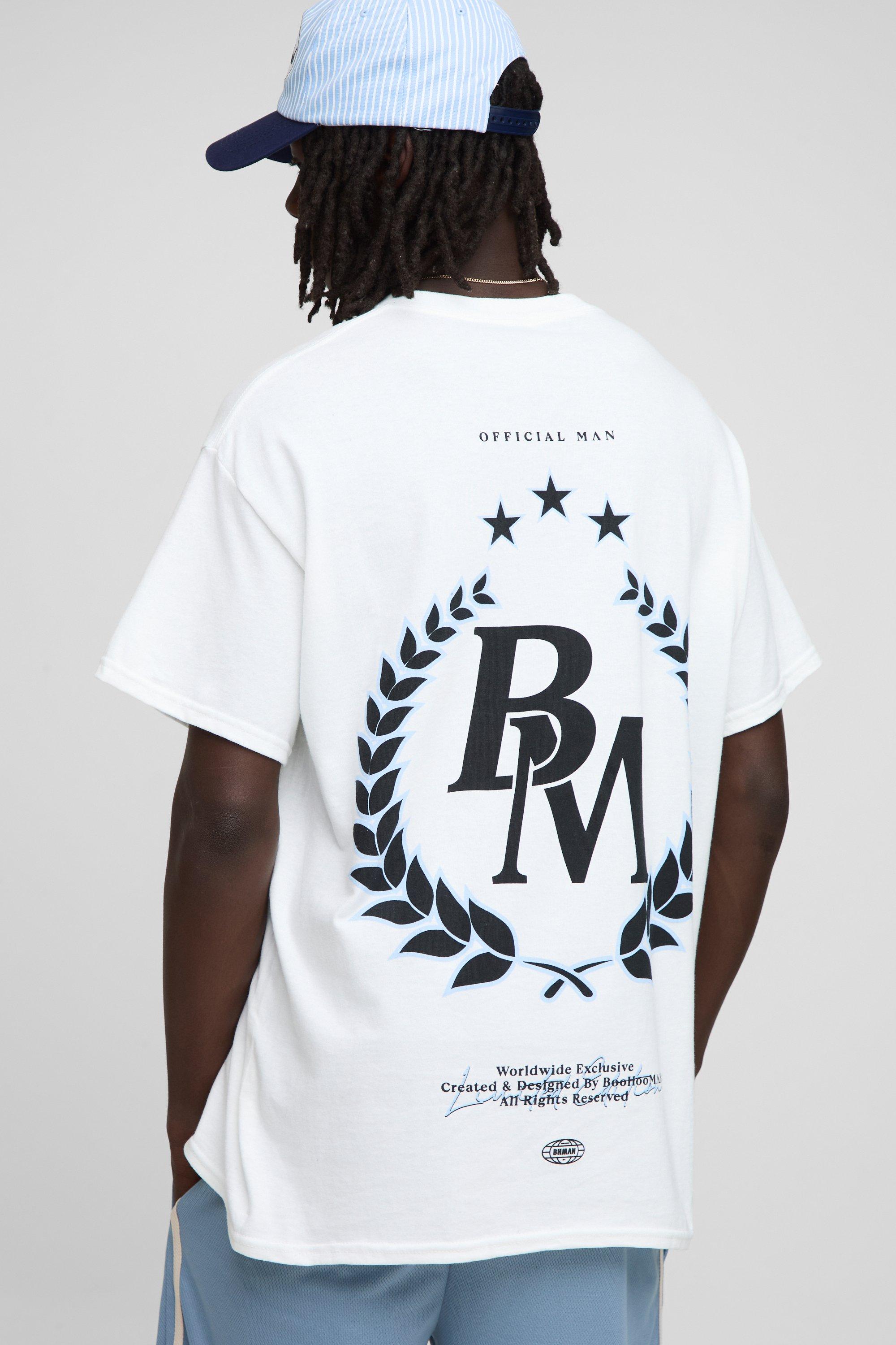 Mens White Oversized BM Varsity Crest T-Shirt, White