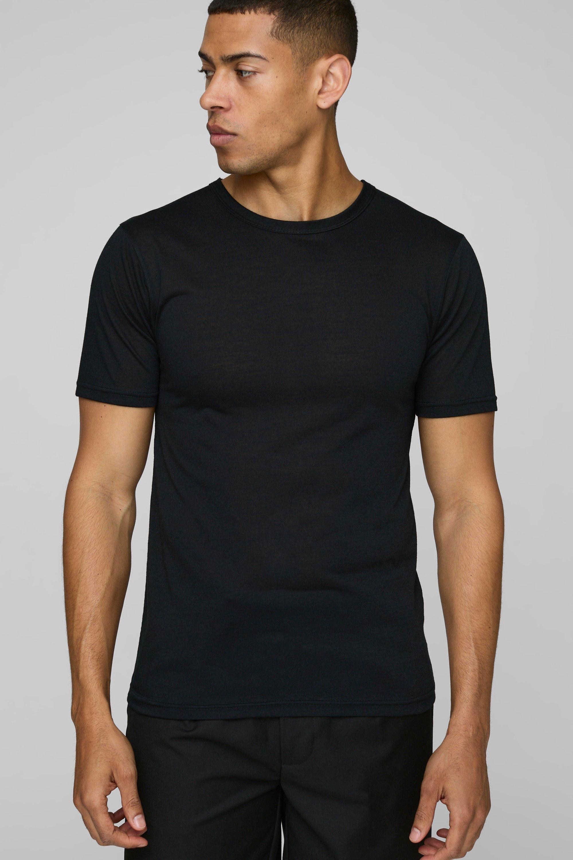 Mens Black Muscle Fit Slub T-Shirt, Black