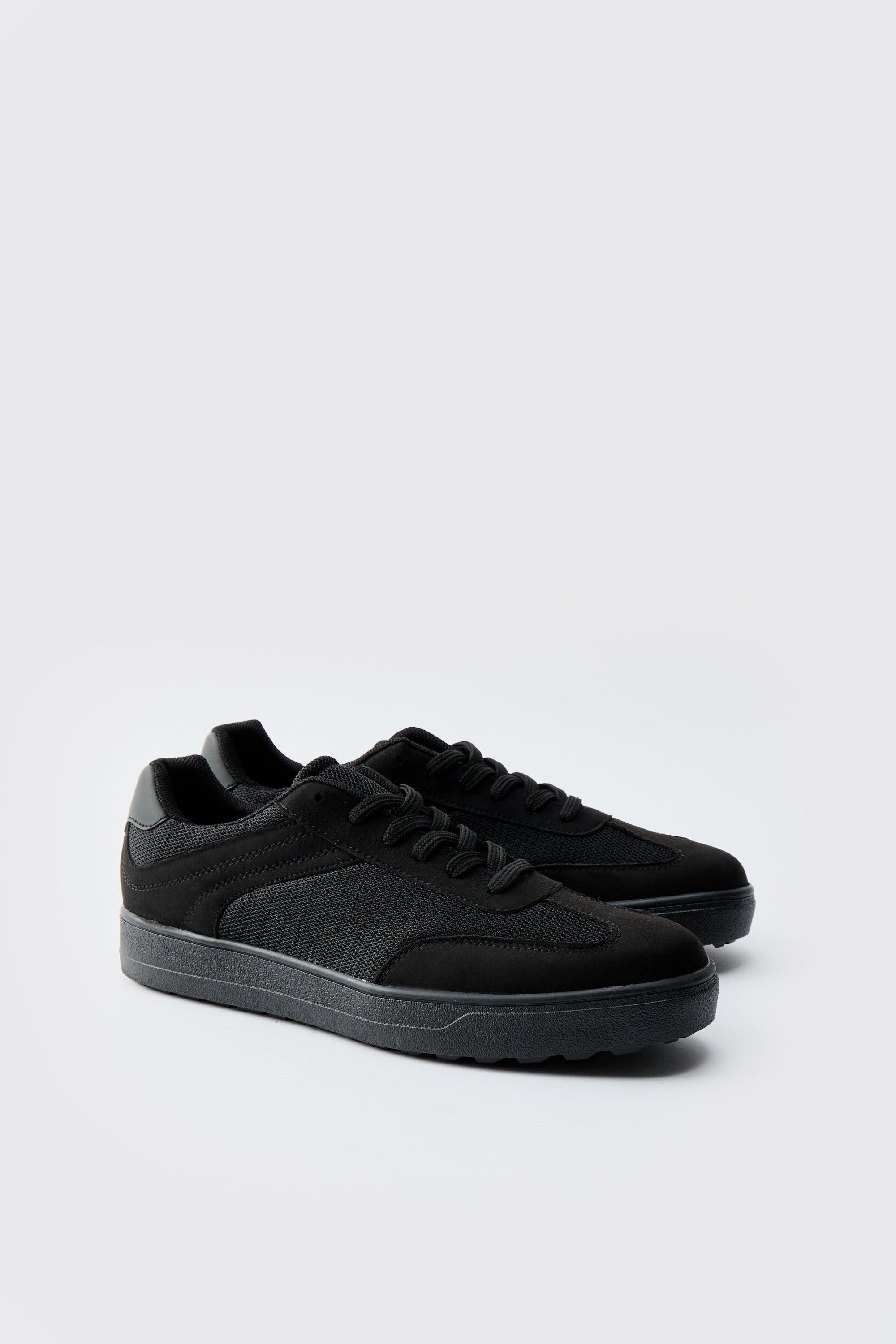 Mens Black Contrast Panel Mesh Trainer, Black