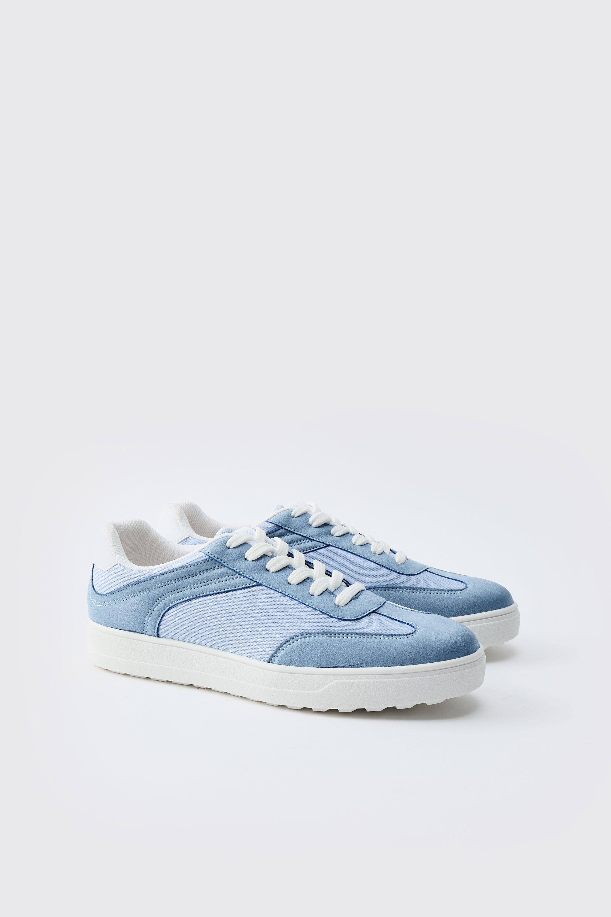 Mens Blue Contrast Panel Mesh Trainer, Blue