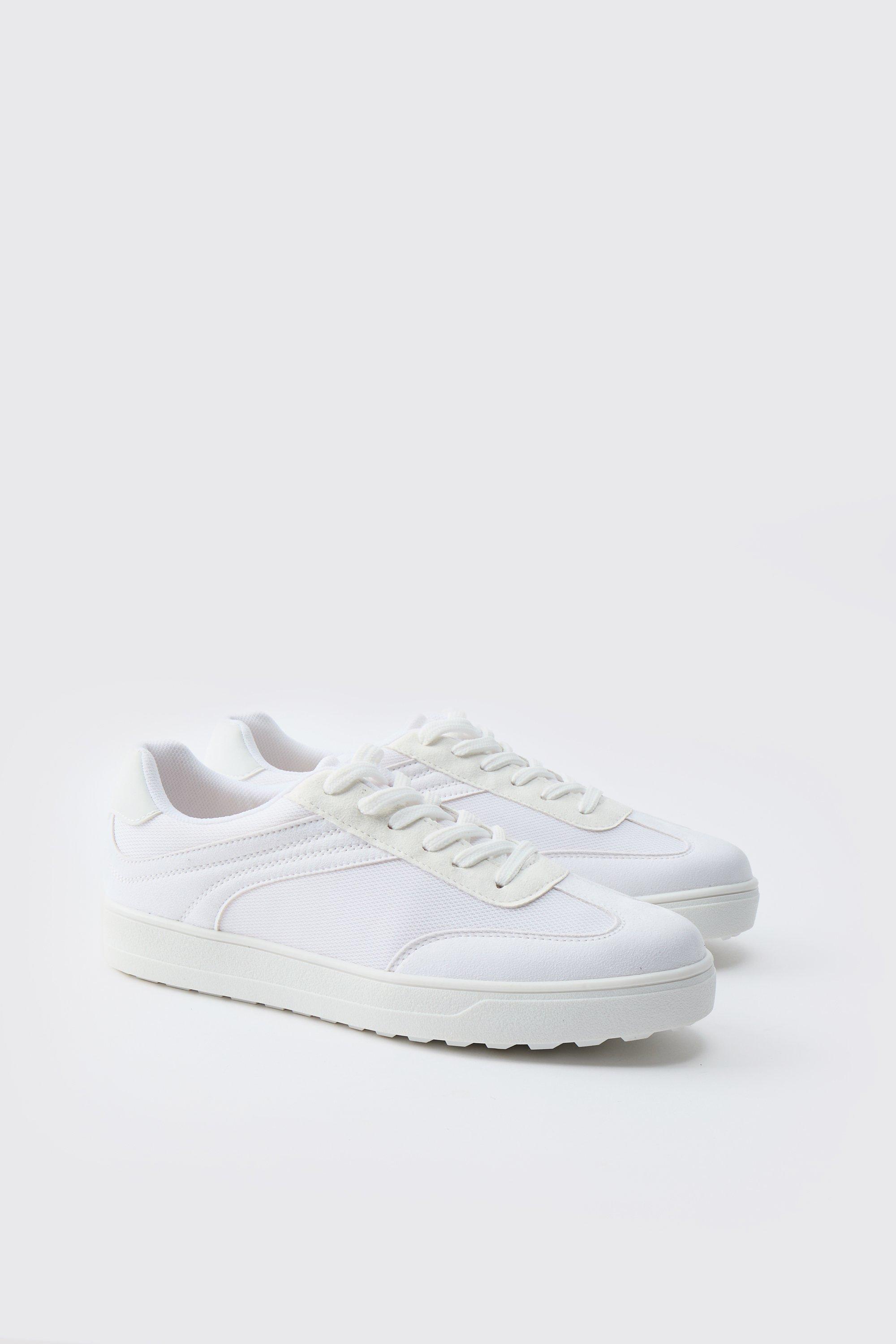 Mens White Contrast Panel Mesh Trainer, White