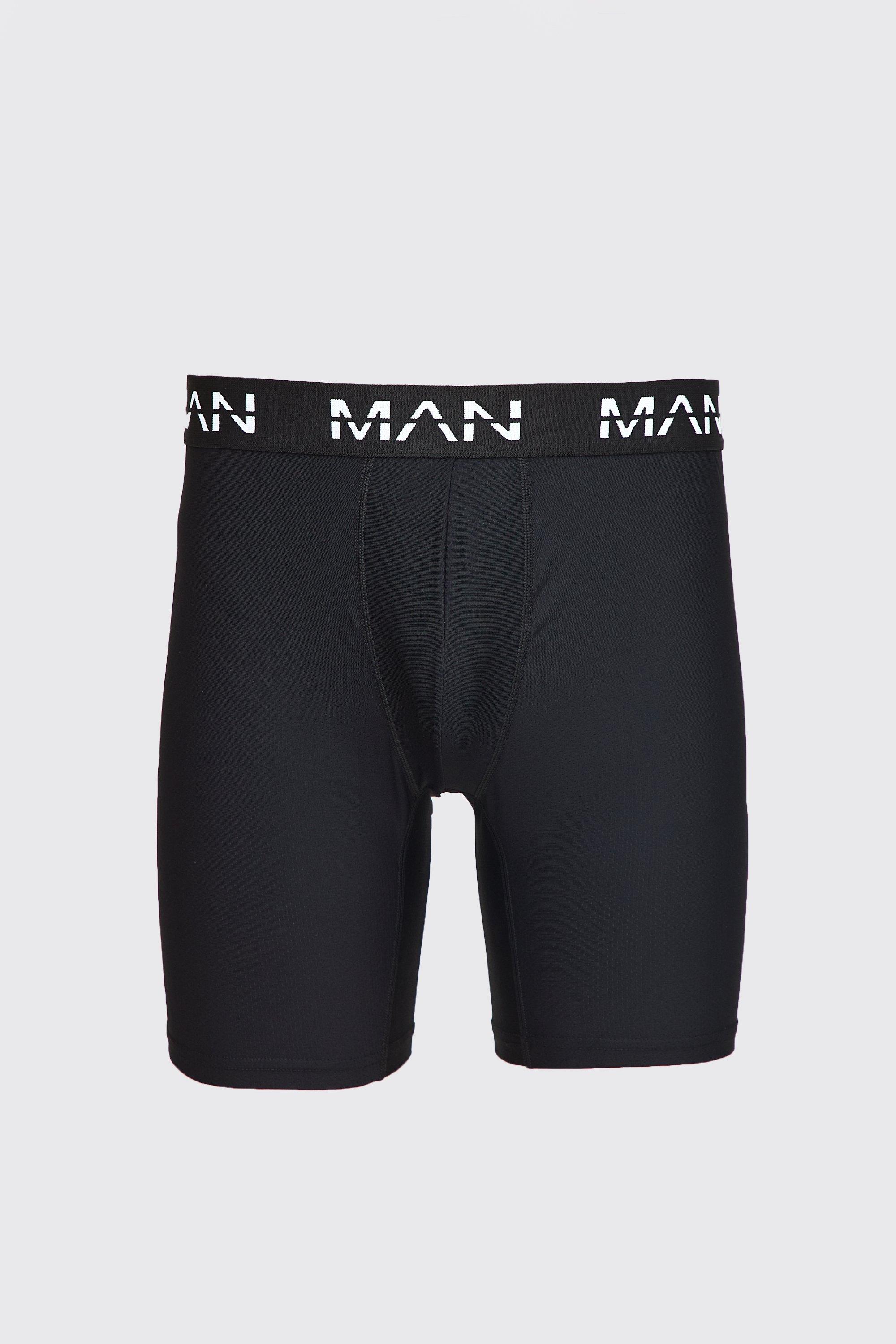 Mens Black Man Active Performance 7inch Long Boxer, Black