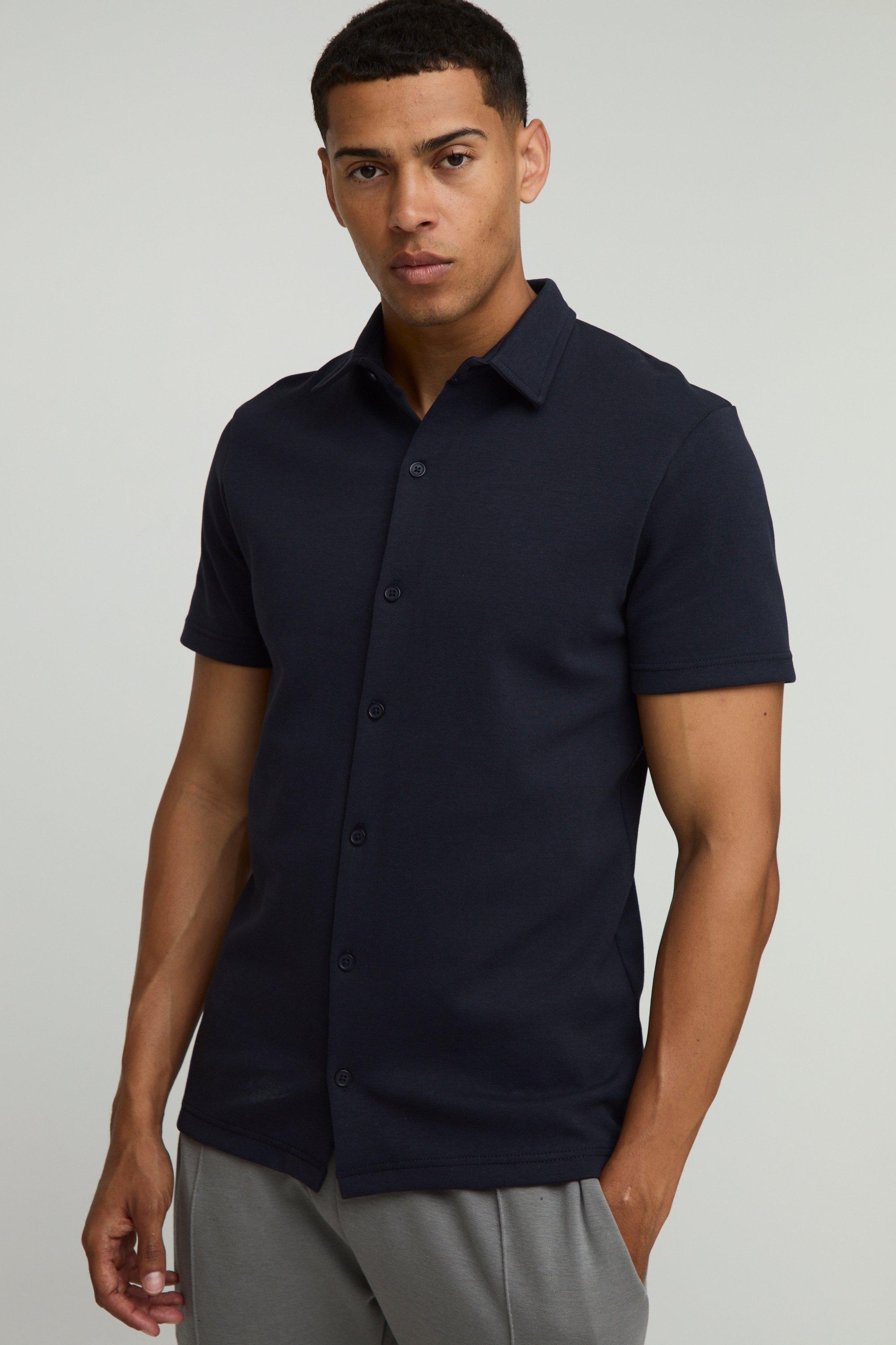 Mens Black Slim Interlock Short Sleeve Shirt, Black