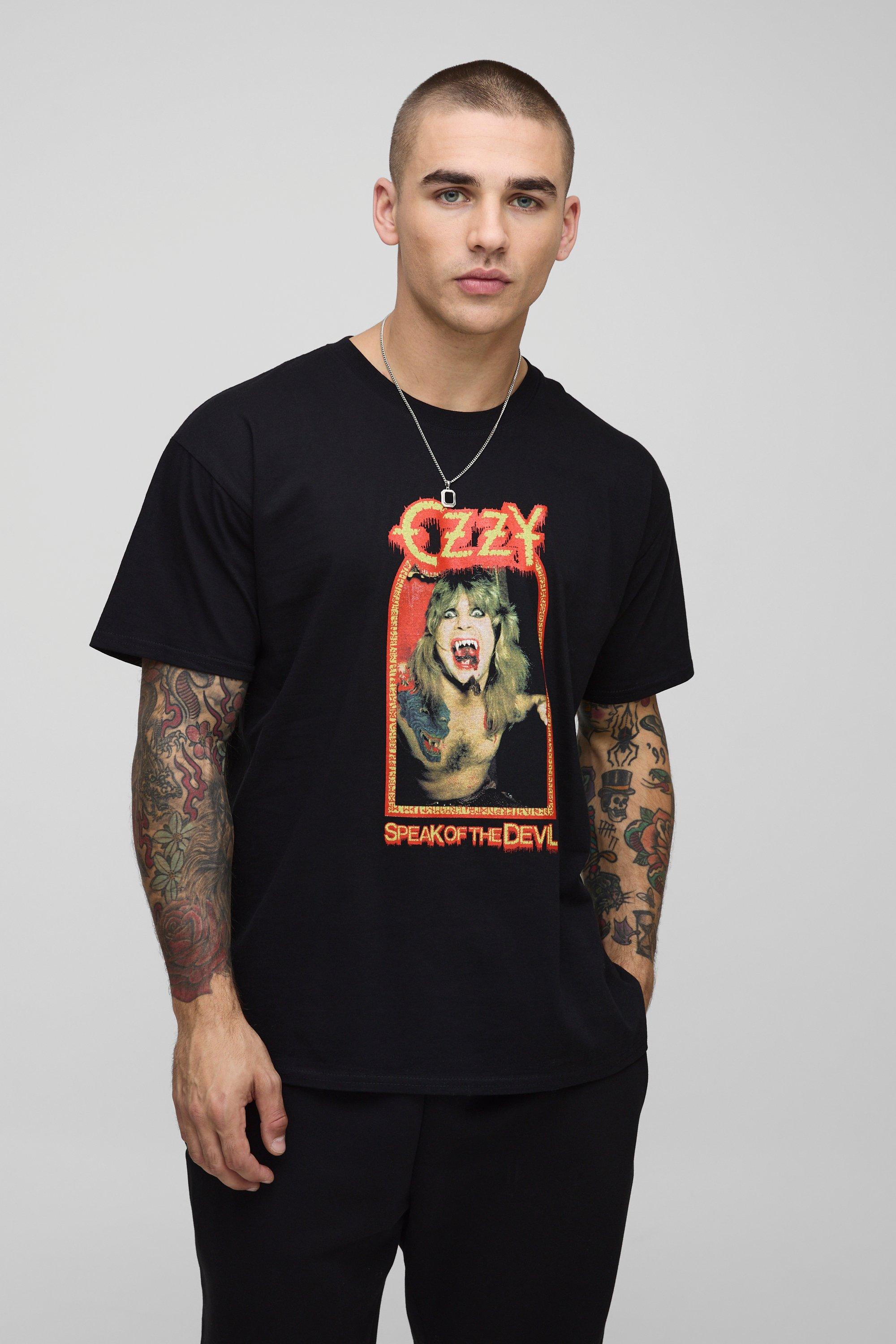 Image of T-shirt oversize nera con stampa ufficiale di Ozzy Ozbourne, Nero