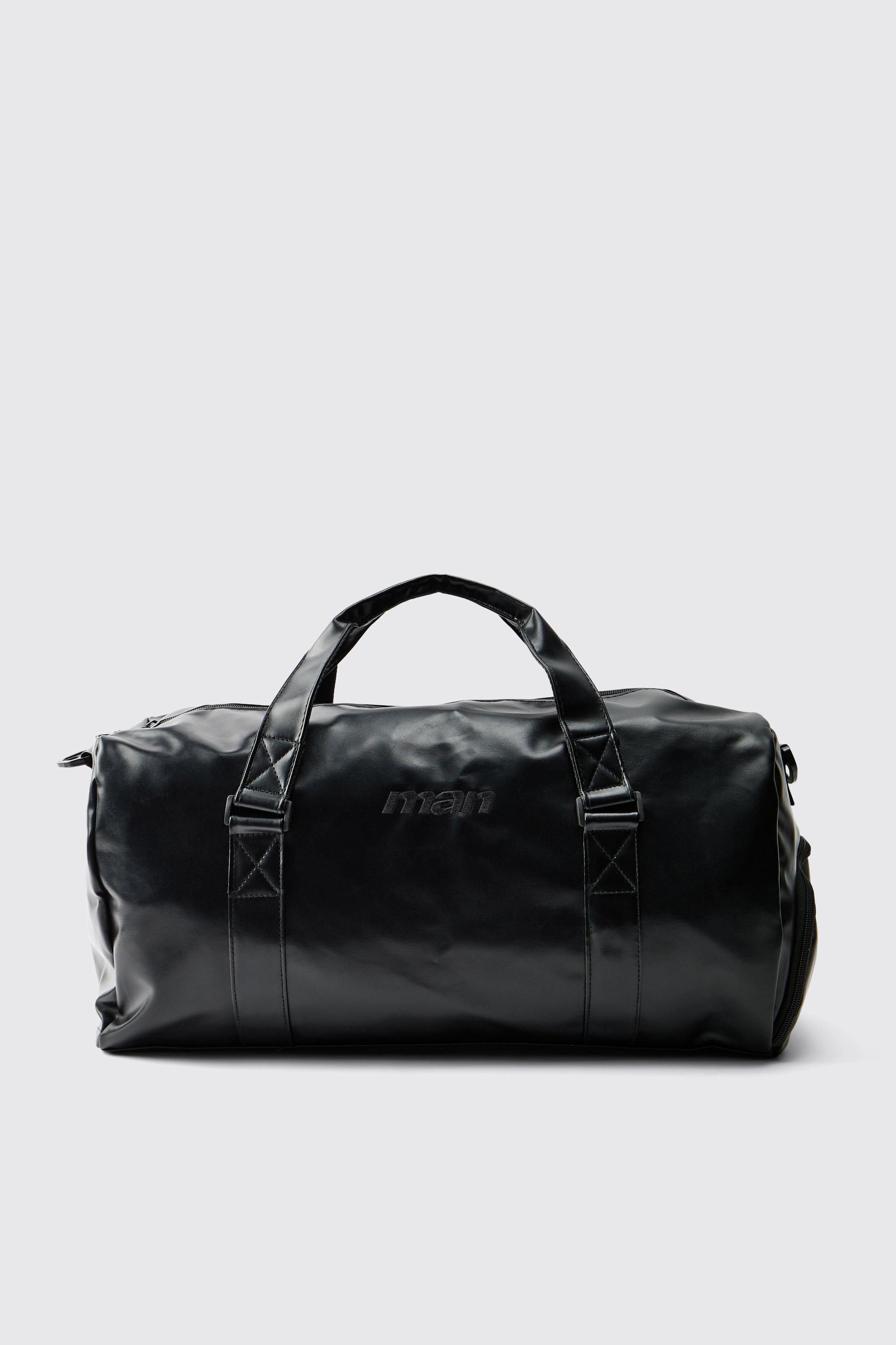 Mens Black MAN PU Duffle Bag, Black