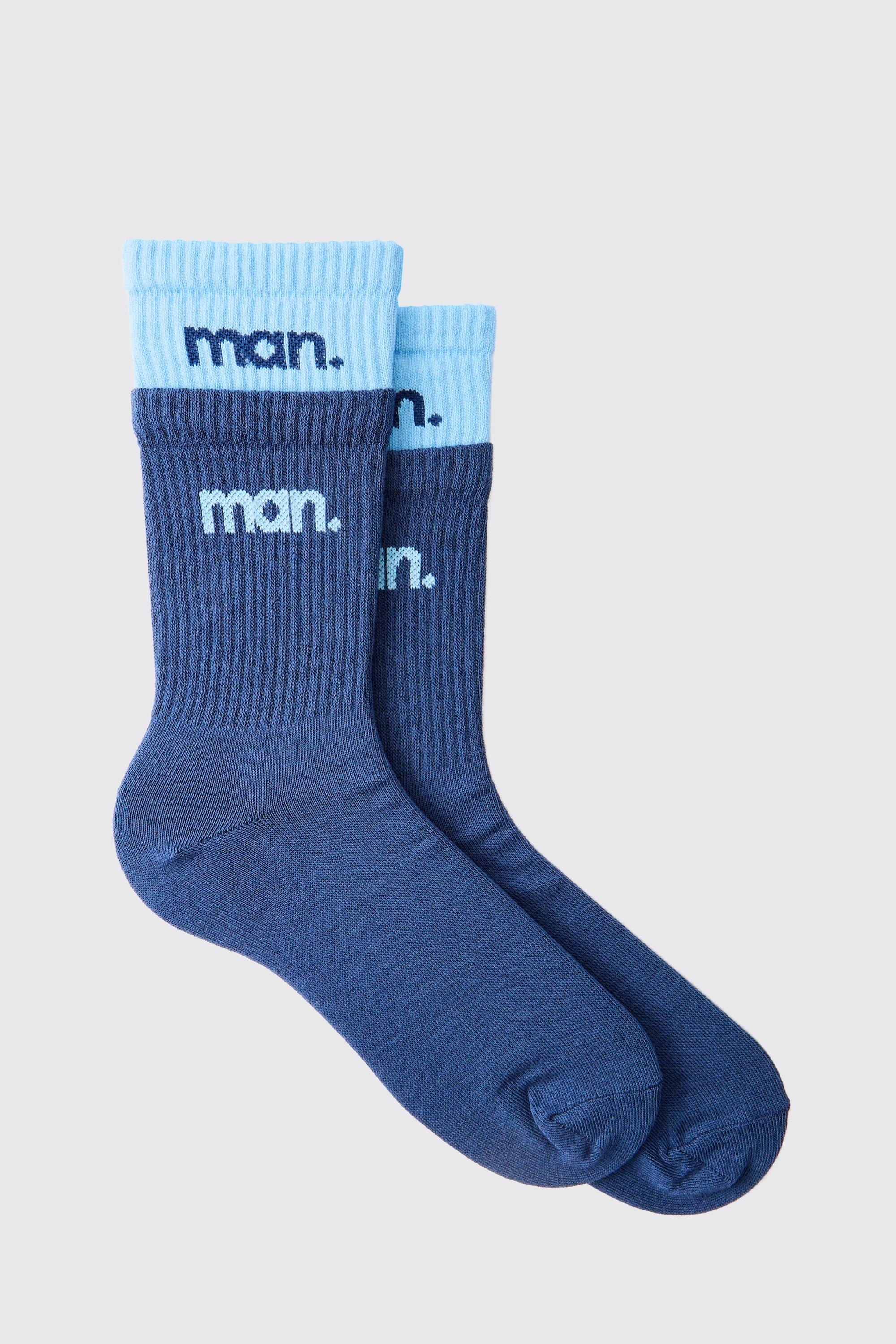 Mens Blue Faux Layer Double MAN Sport Sock, Blue