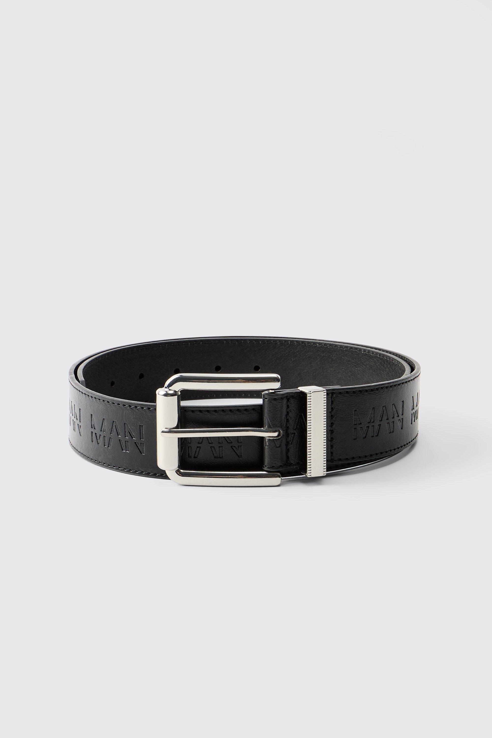 Boohoo Man Riem Met Zilveren Gesp En Debossing, Black