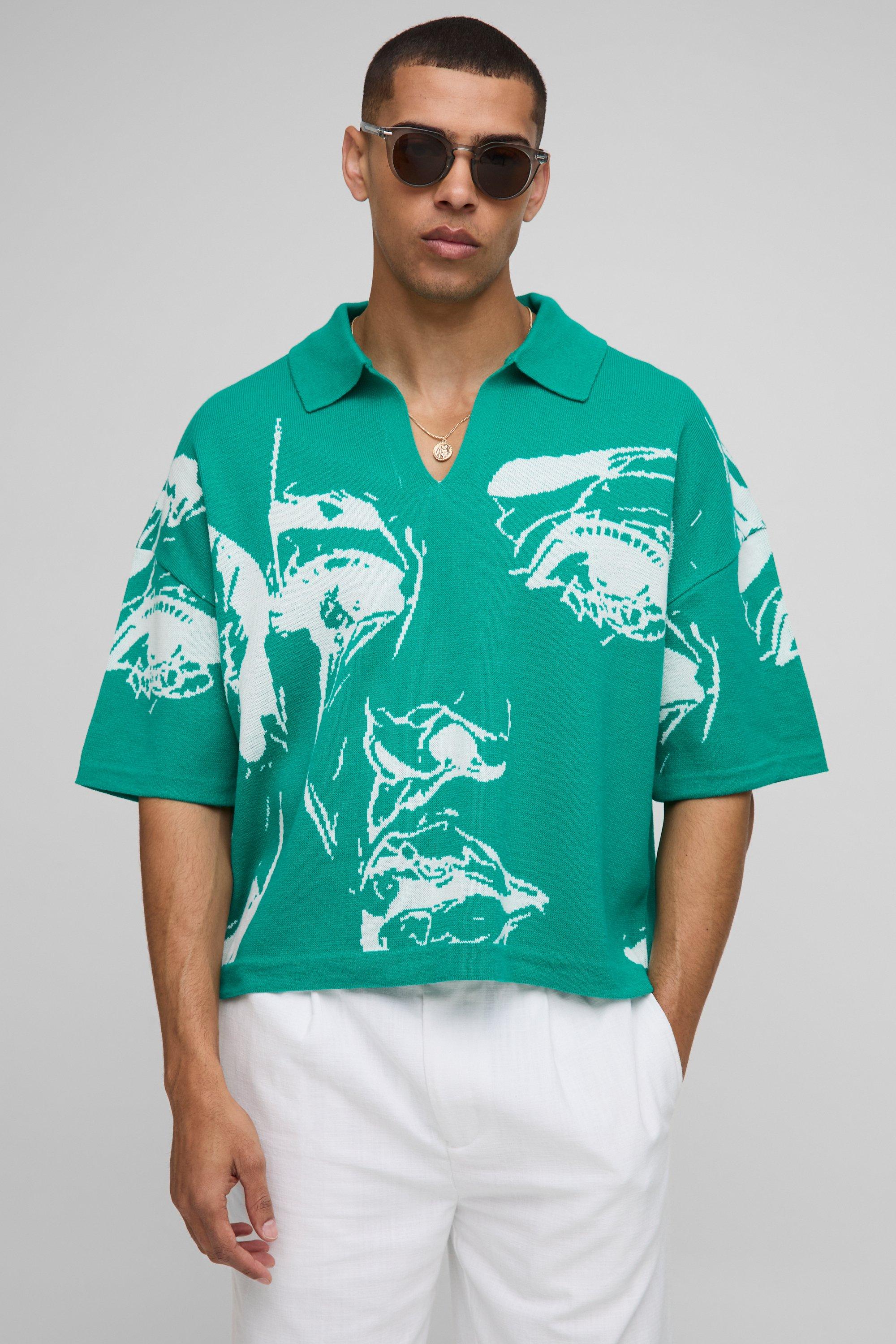 Oversized Boxy Line Drawing Knitted Polo