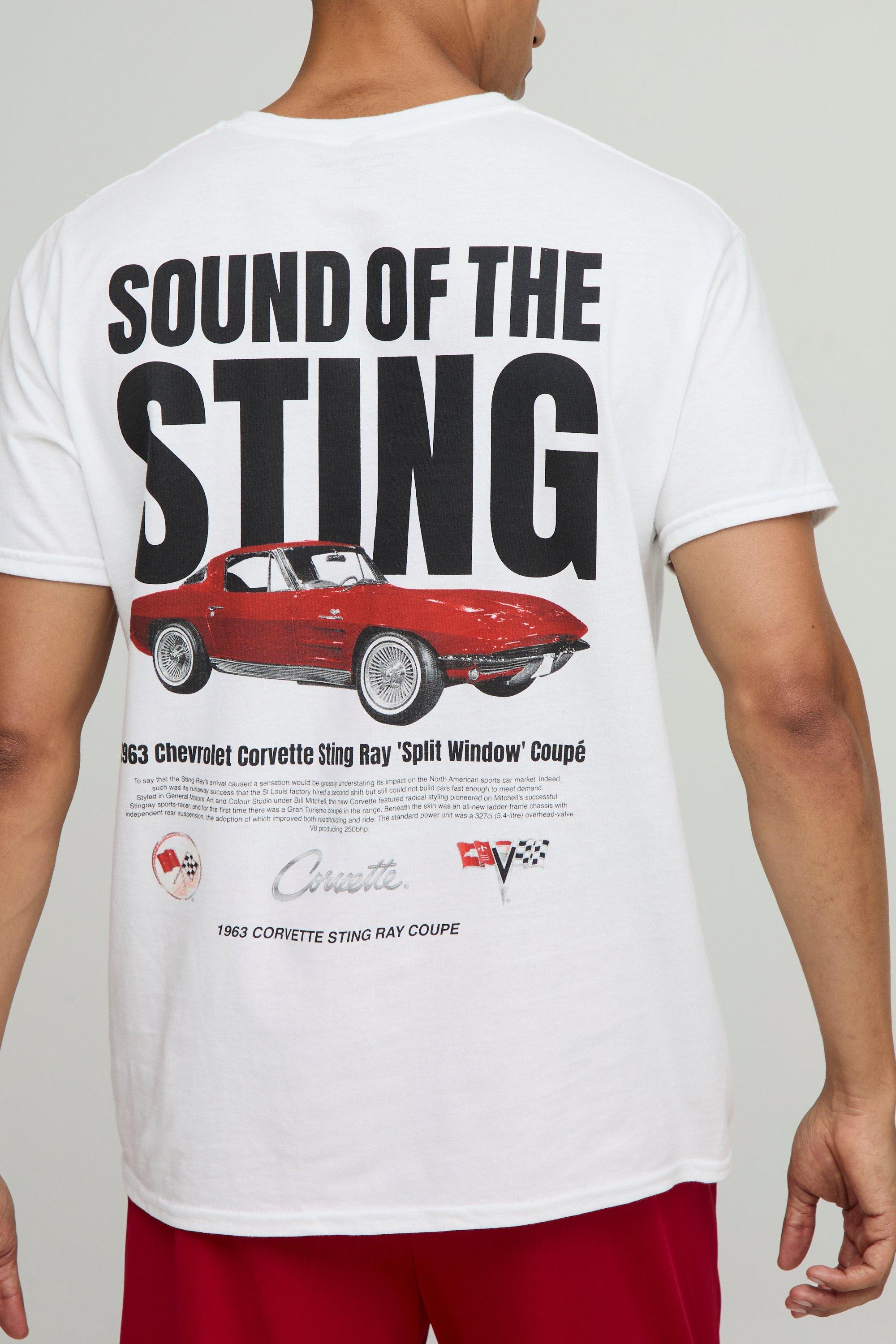 Image of T-shirt oversize bianca con stampa ufficiale Corvette Sting Ray, Bianco