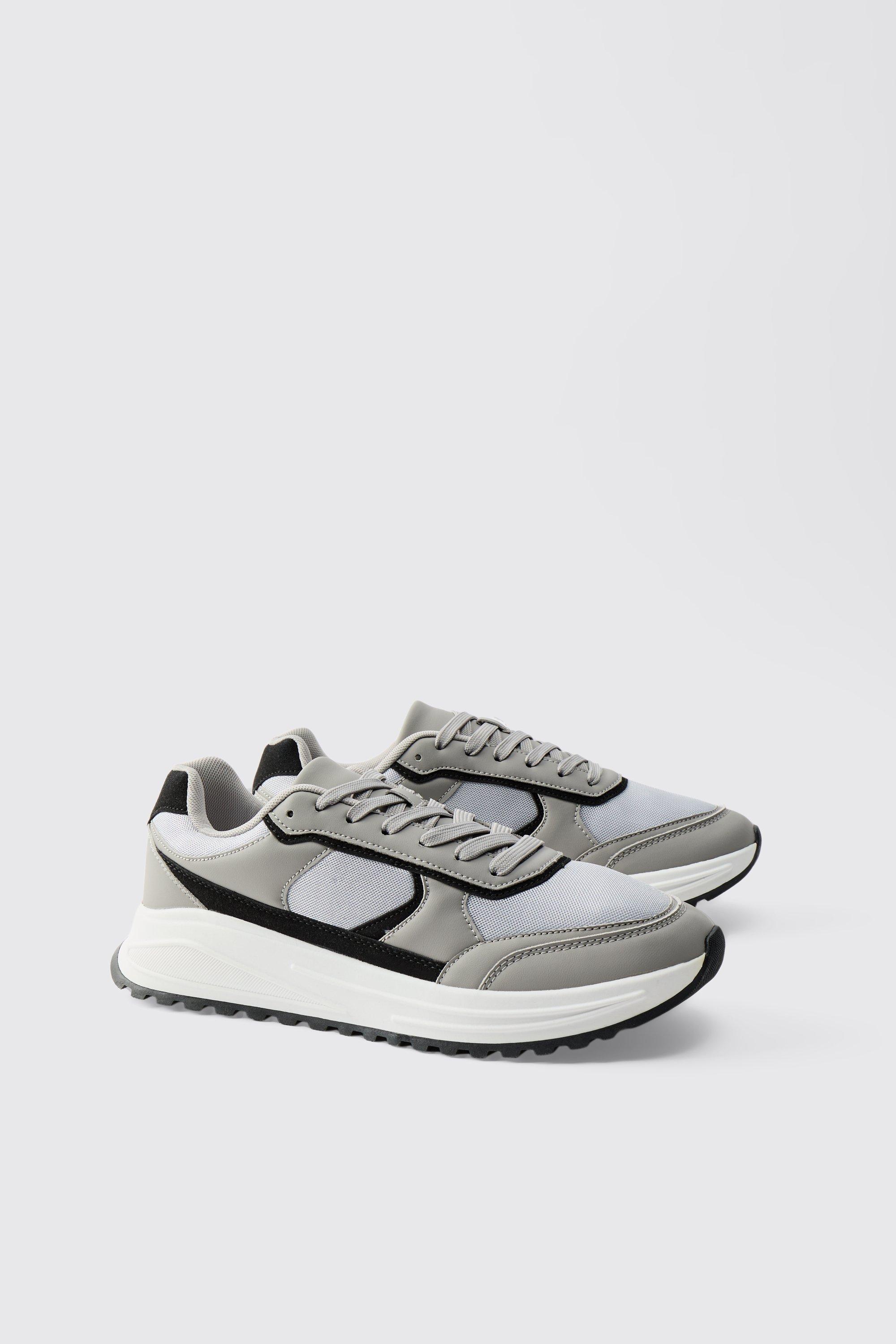 Mens Grey Chunky Mesh Trainer, Grey