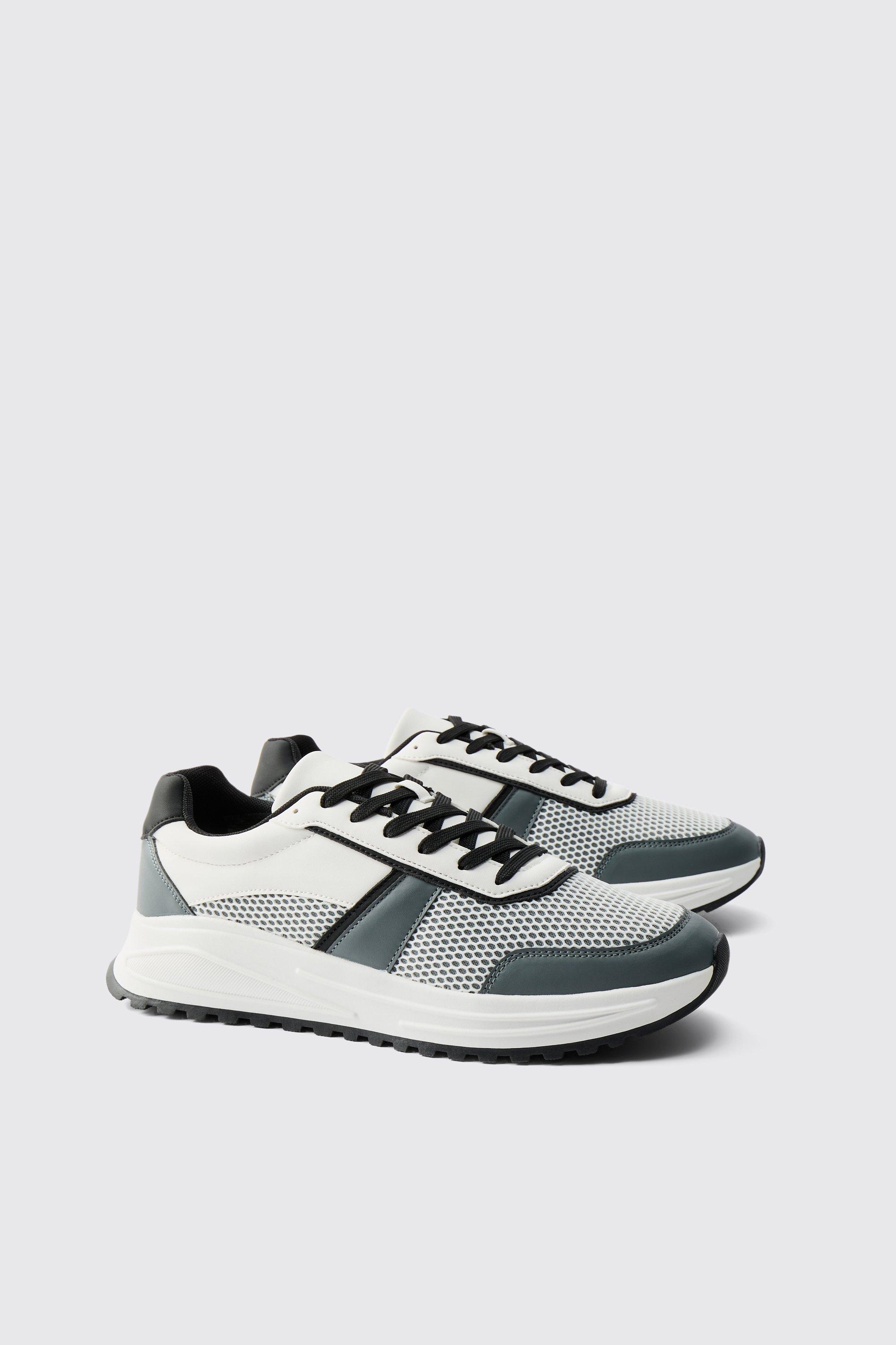 Mens White Chunky Mesh Trainer, White